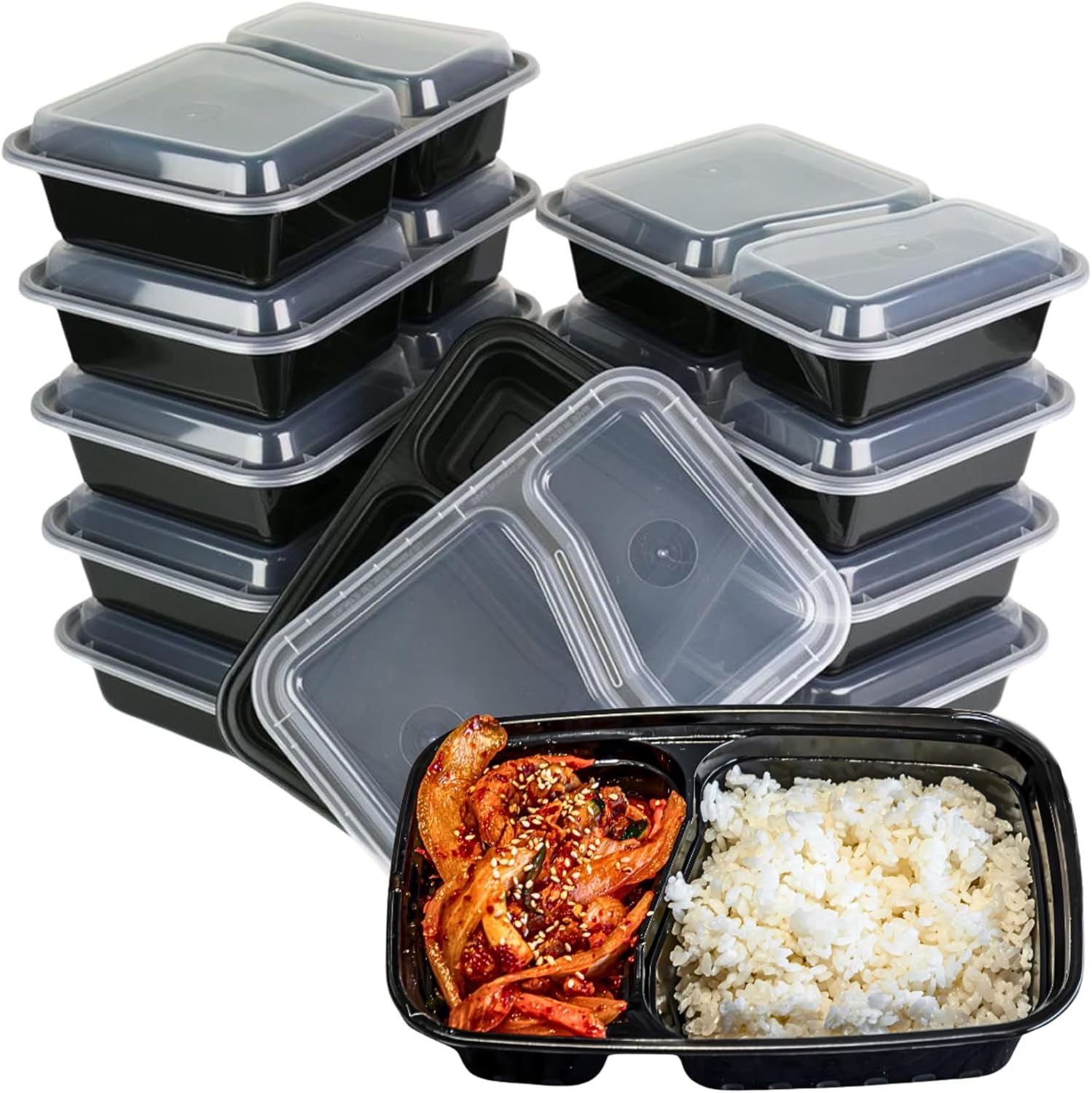 Green Direct Lunch Box Sets / Large Food Container with Lid / 2 Compartment Bento Box, Microwaveable, Freezer & Dishwasher Safe, Leak Proof, 10 Pack