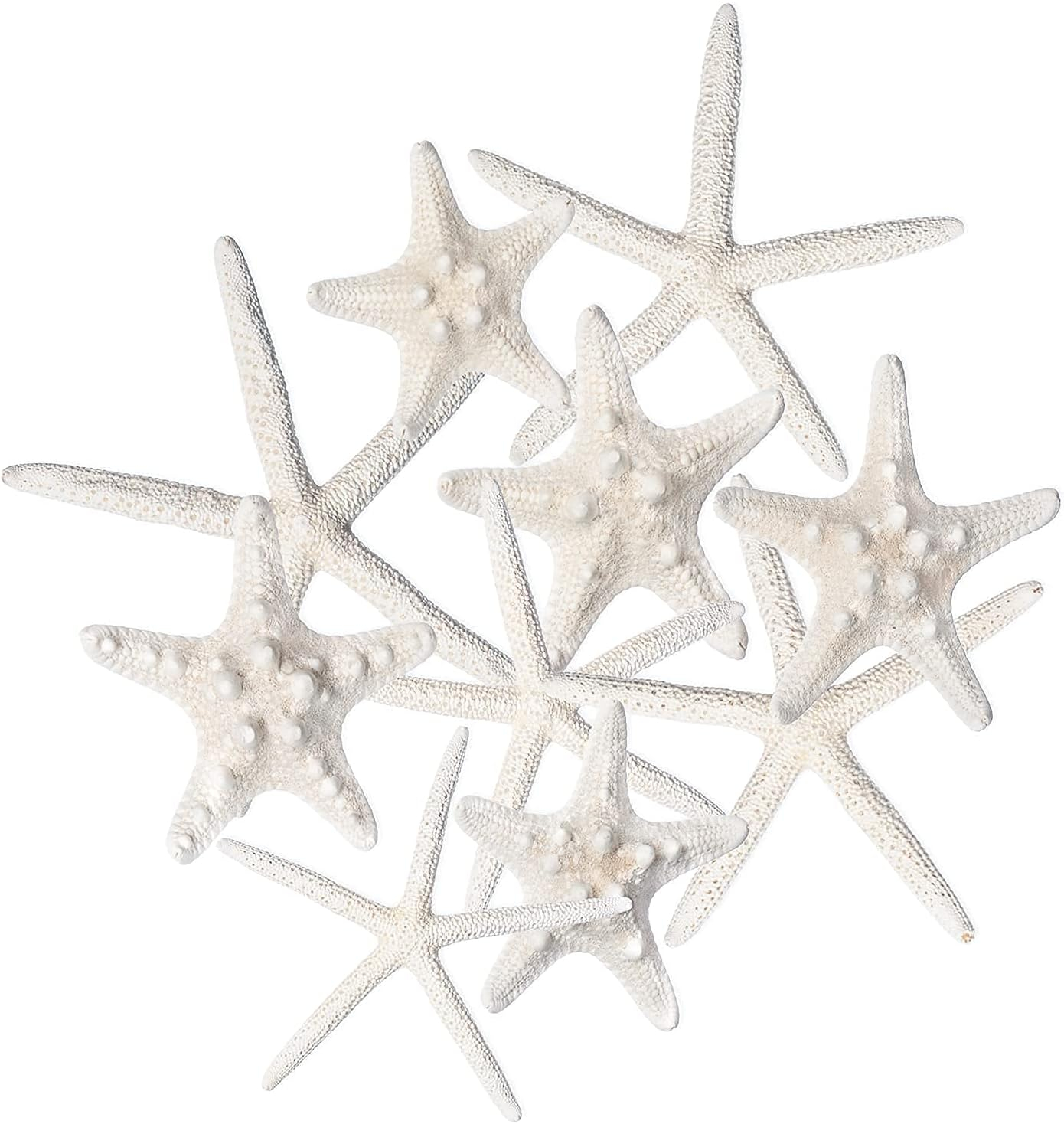 Nautical Crush Trading Starfish & Knobby Starfish Decor - (5) White Starfish 4-6" and (5) Knobby Starfish 2-3.5" - Beach Wedding Decor - Coastal Party Decorations - Seashell Decor