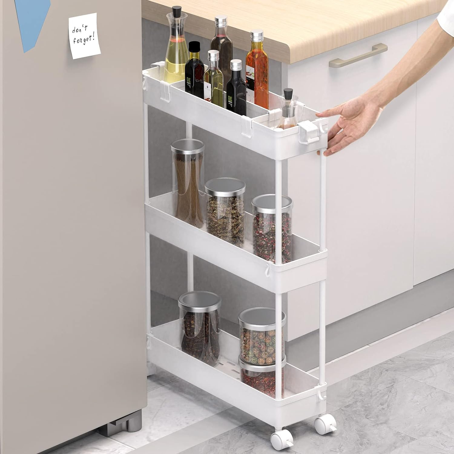 3 Tier Bathroom Rolling Utility Cart Storage, White
