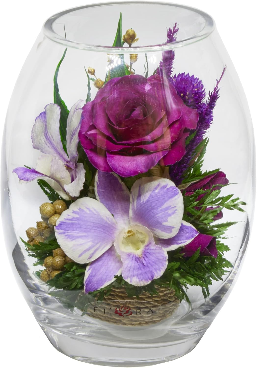 Fiora Flower Long-Lasting Roses and Orchid in a Glass Vase