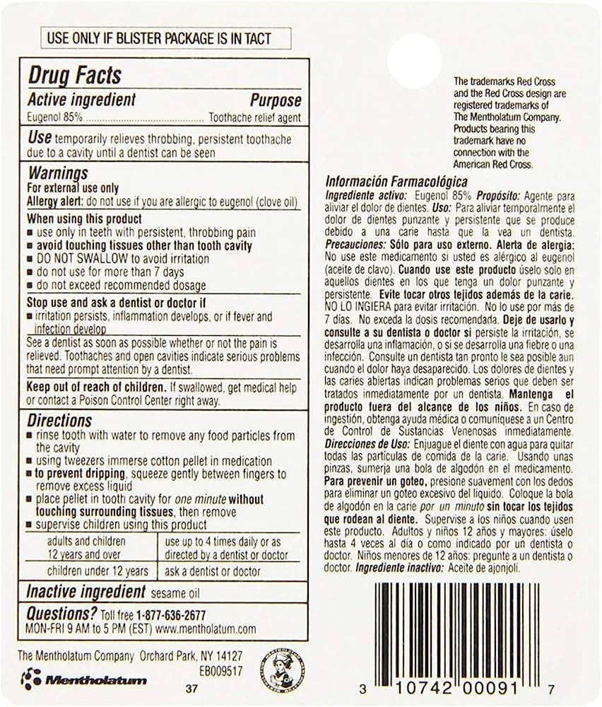Red Cross Toothache Medicine Kit, Instant Pain Relief of Throbbing Toothache, 1/8 (.125) fl oz