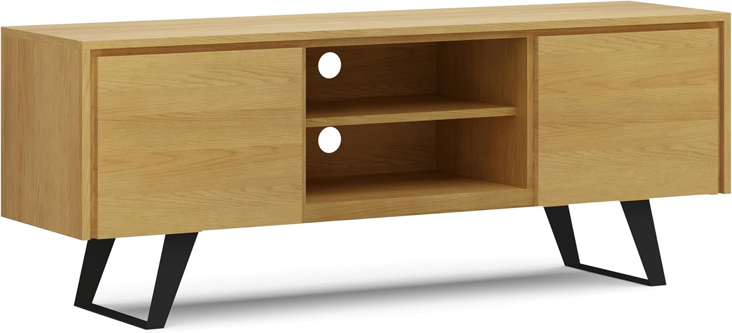 Simpli Home Lowry 63 inch Wide Modern Industrial TV Media Stand in Oak For TVs up to 70 inches