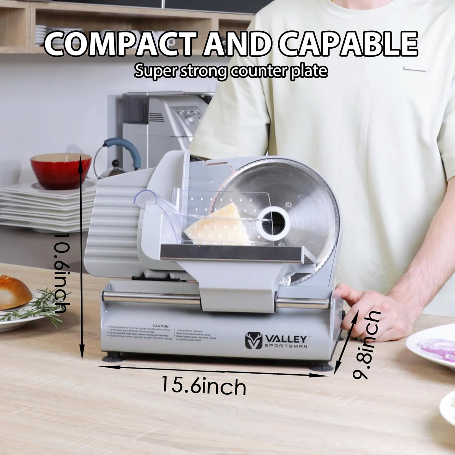 7.5" Electric Meat Slicer Machine for Home, with Stainless Steel Blade, 180 W, Adjustable Thickness, Easy to Clean, Food Slicer, Cuts Meat, Bread, Cheese and Deli, Sliver