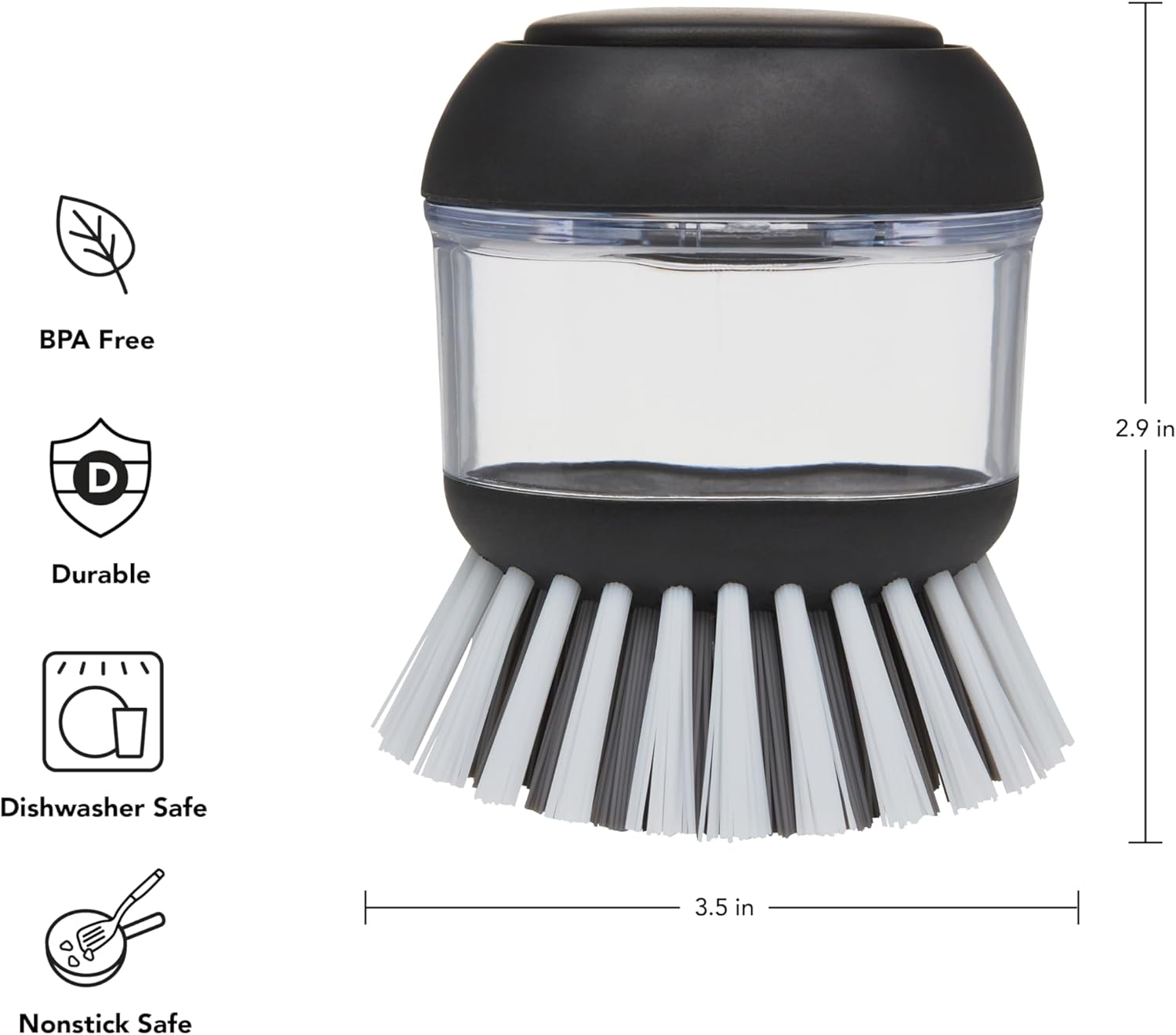 Black and Clear Plastic Soap Dispensing Palm Brush