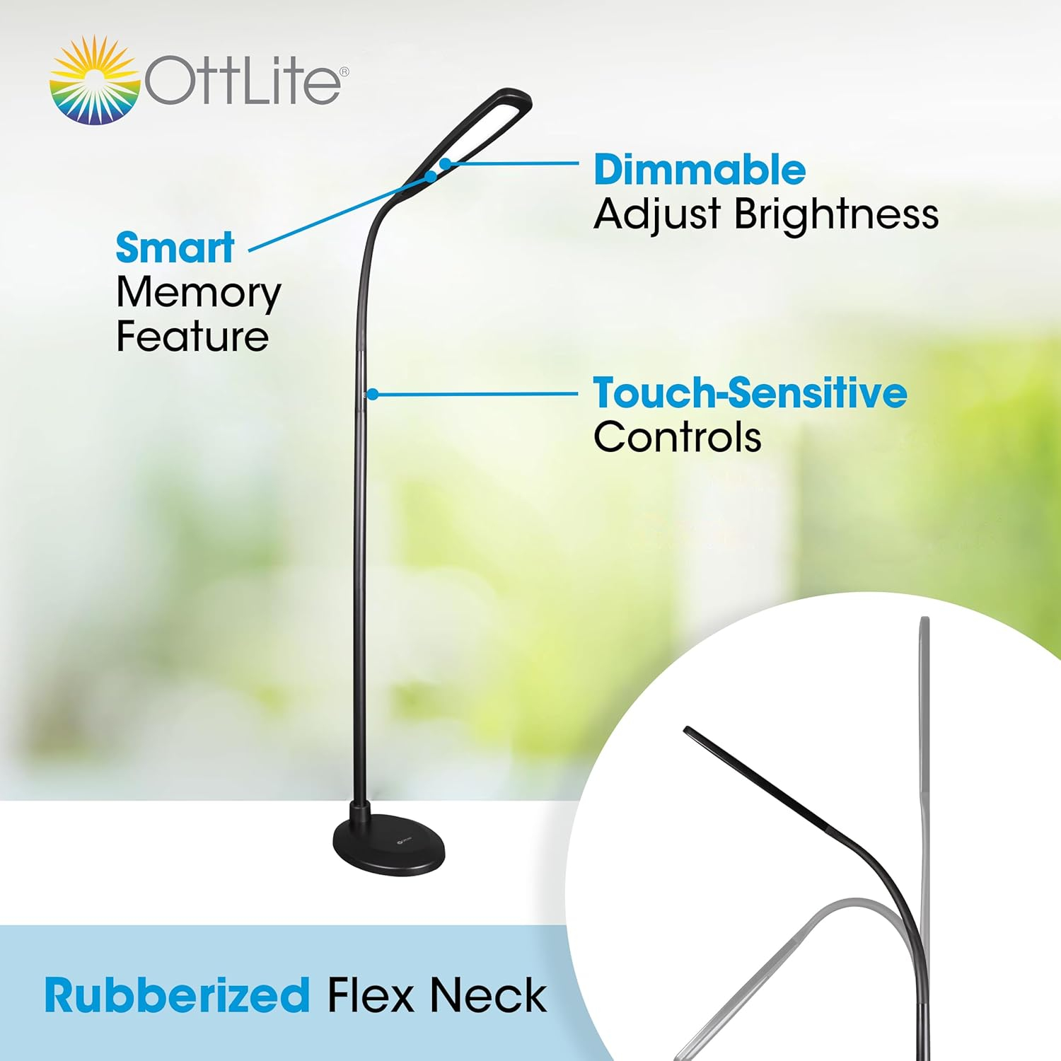 Ott-Lite OttLite Felix Adjustable Height LED Gooseneck Task Floor Lamp in Black