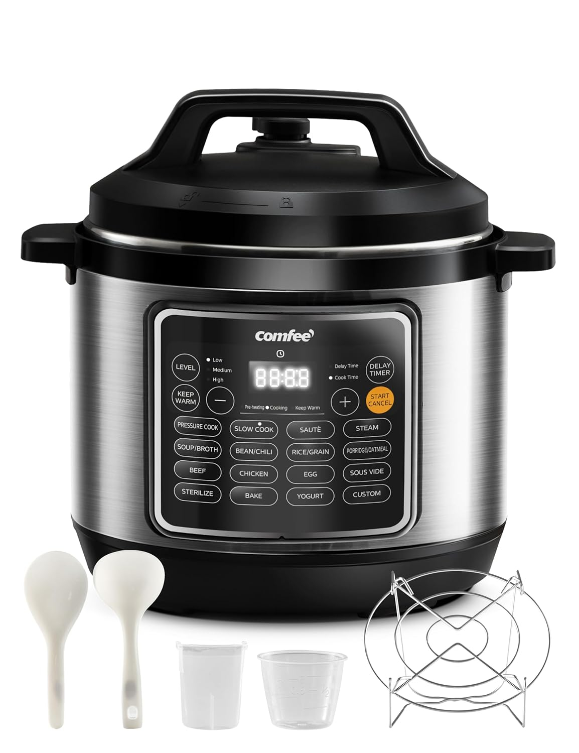 COMFEE’ Pressure Cooker 8 Quart with 16 Cooking Functions, Olla de Presion Non-Stick Pot Yogurt Maker Rice Cooker Slow Cooker Sauté Steamer, Healthy Ceramic Inner Pot