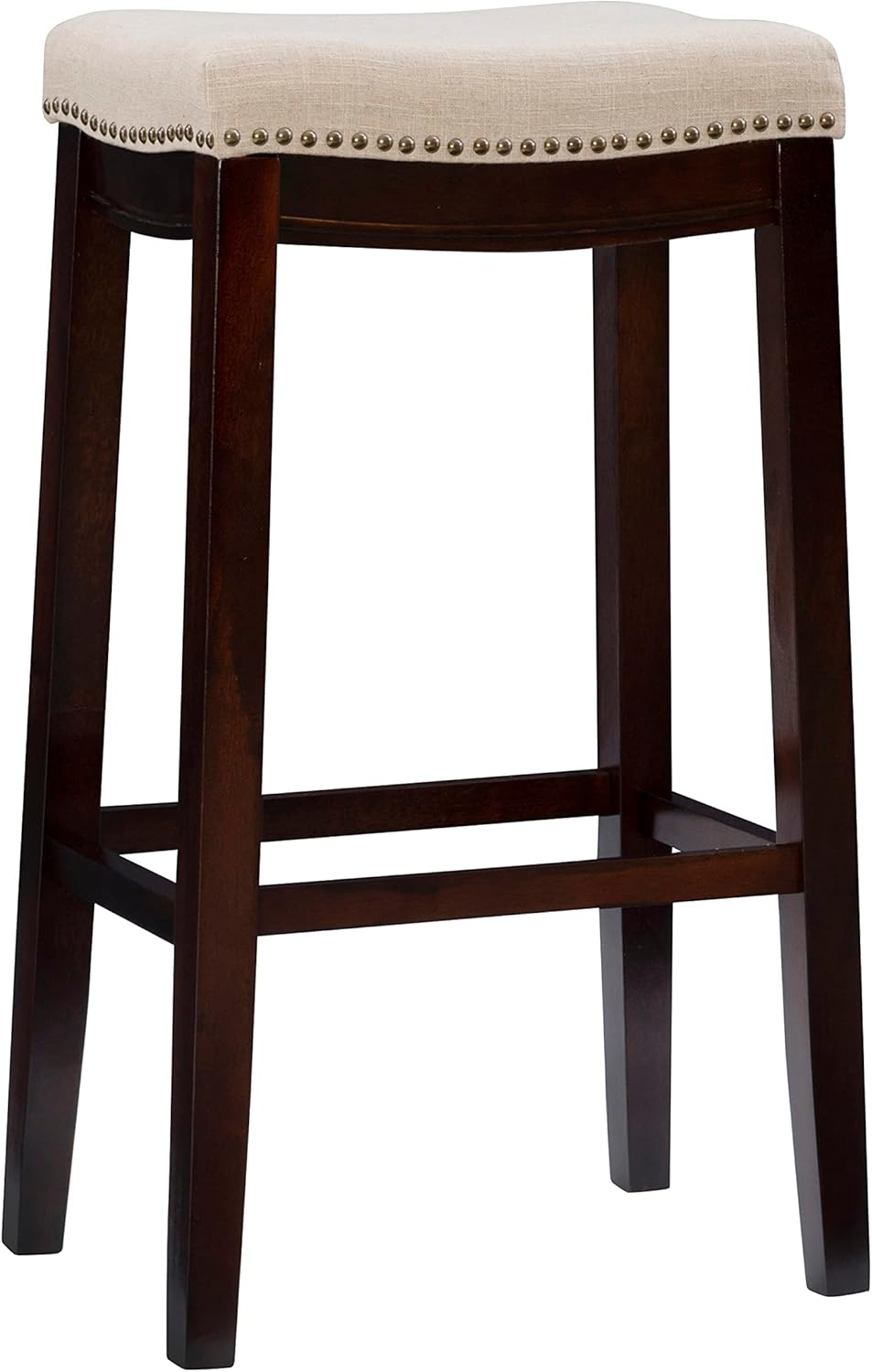 Linon Claridge Backless Wood Counter Stool, 26" Seat Height, Dark Walnut Finish with Beige Linen Fabric
