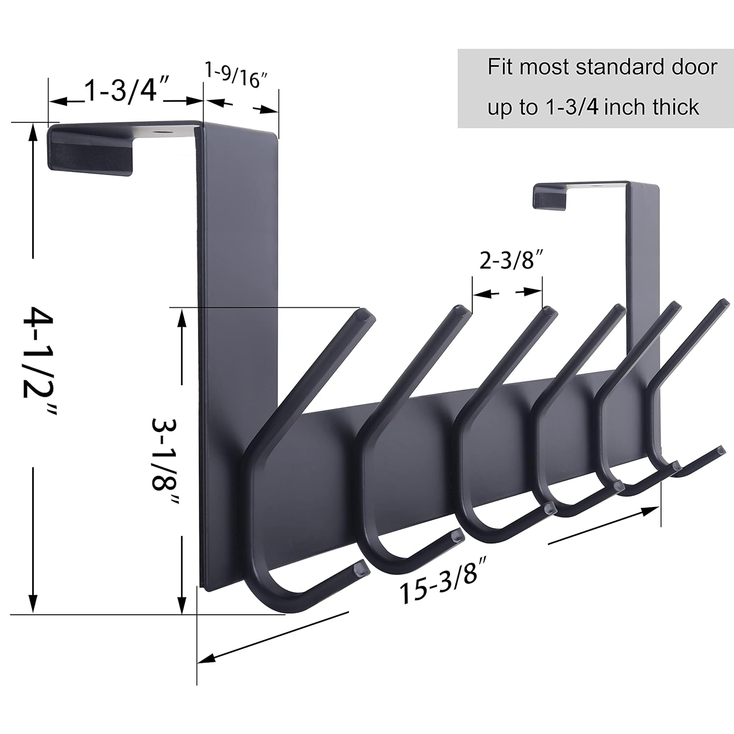 WEBI Over The Door Hooks Door Hanger,Over The Door Towel Rack with 6 Hooks for Hanging,Door Coat Towel Hanger Door Coat Rack,Black