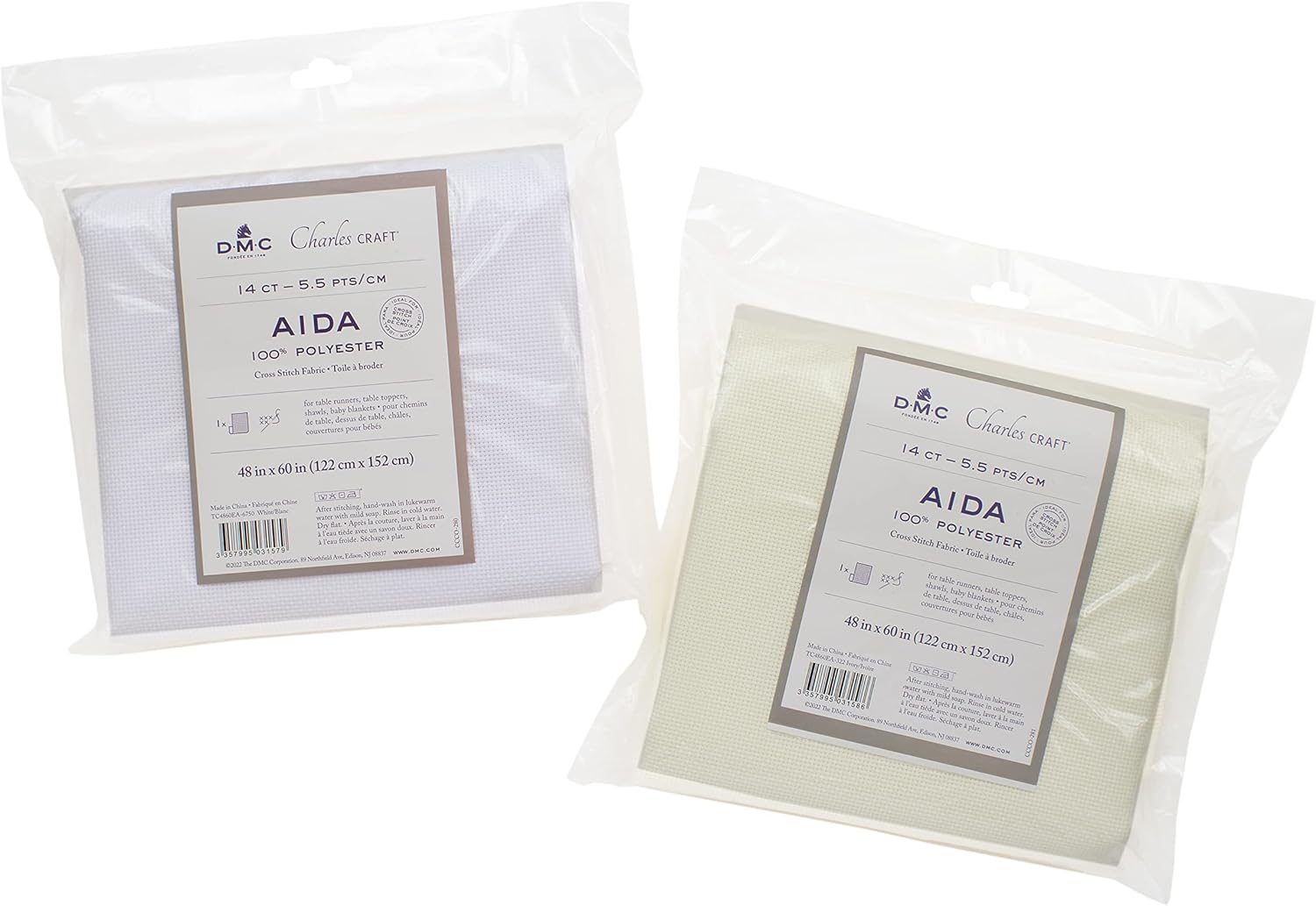 DMC Charles Craft Polyester Aida Fabric - Ivory, 14-count, 48" x 60"
