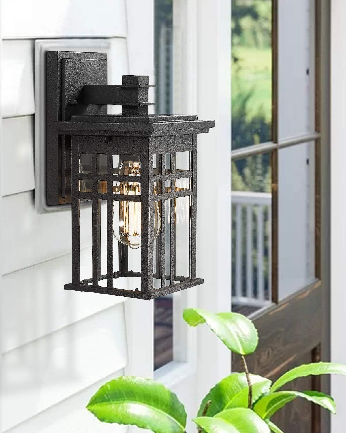 zeyu 2 Pack Outdoor Wall Sconce, Exterior Wall Mount Light in Black Finish with Clear Glass Shade, 20068B1-2PK