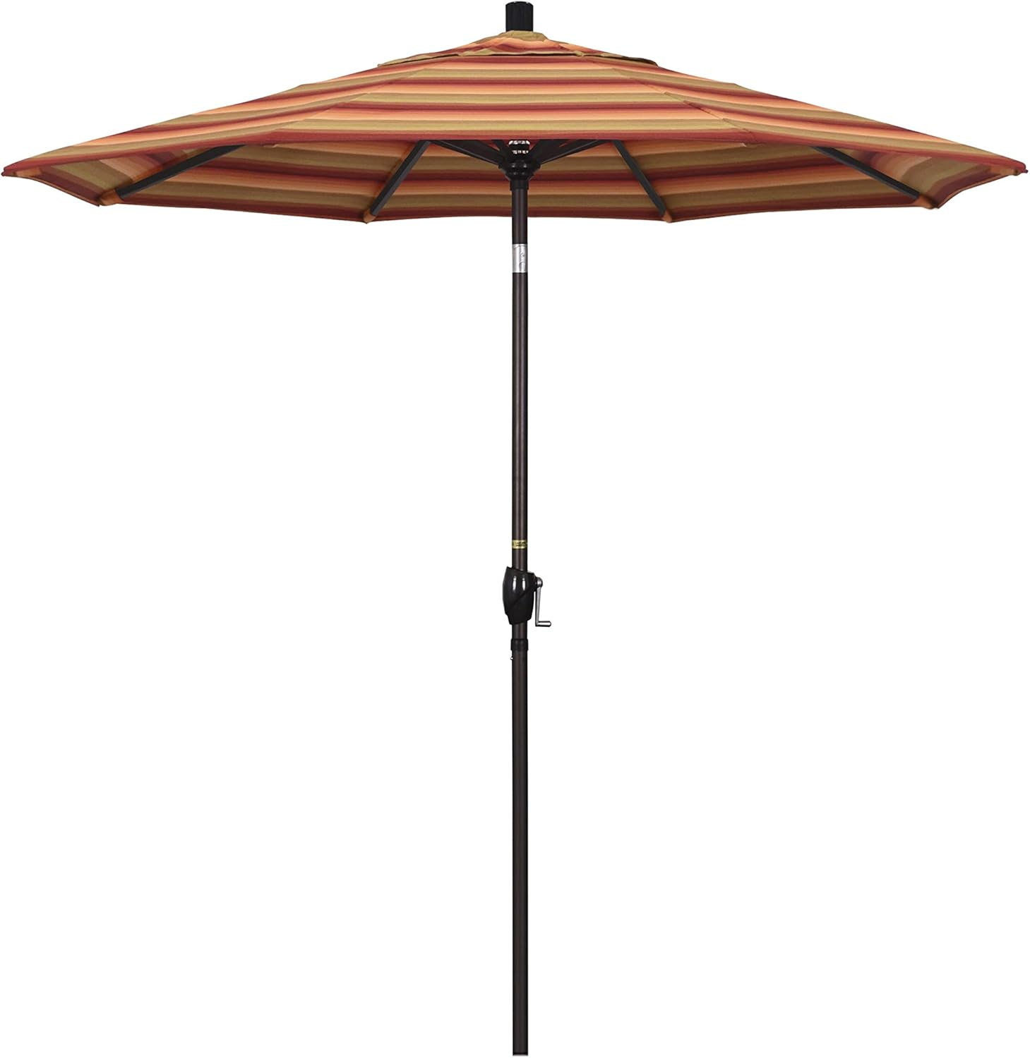 California Umbrella 7.5' Rd Pacific Trail Series Aluminum Patio Umbrella, Crank Lift, Push Button Tilt, Bronze Finish, Sunbrella Astoria Sunset Fabric