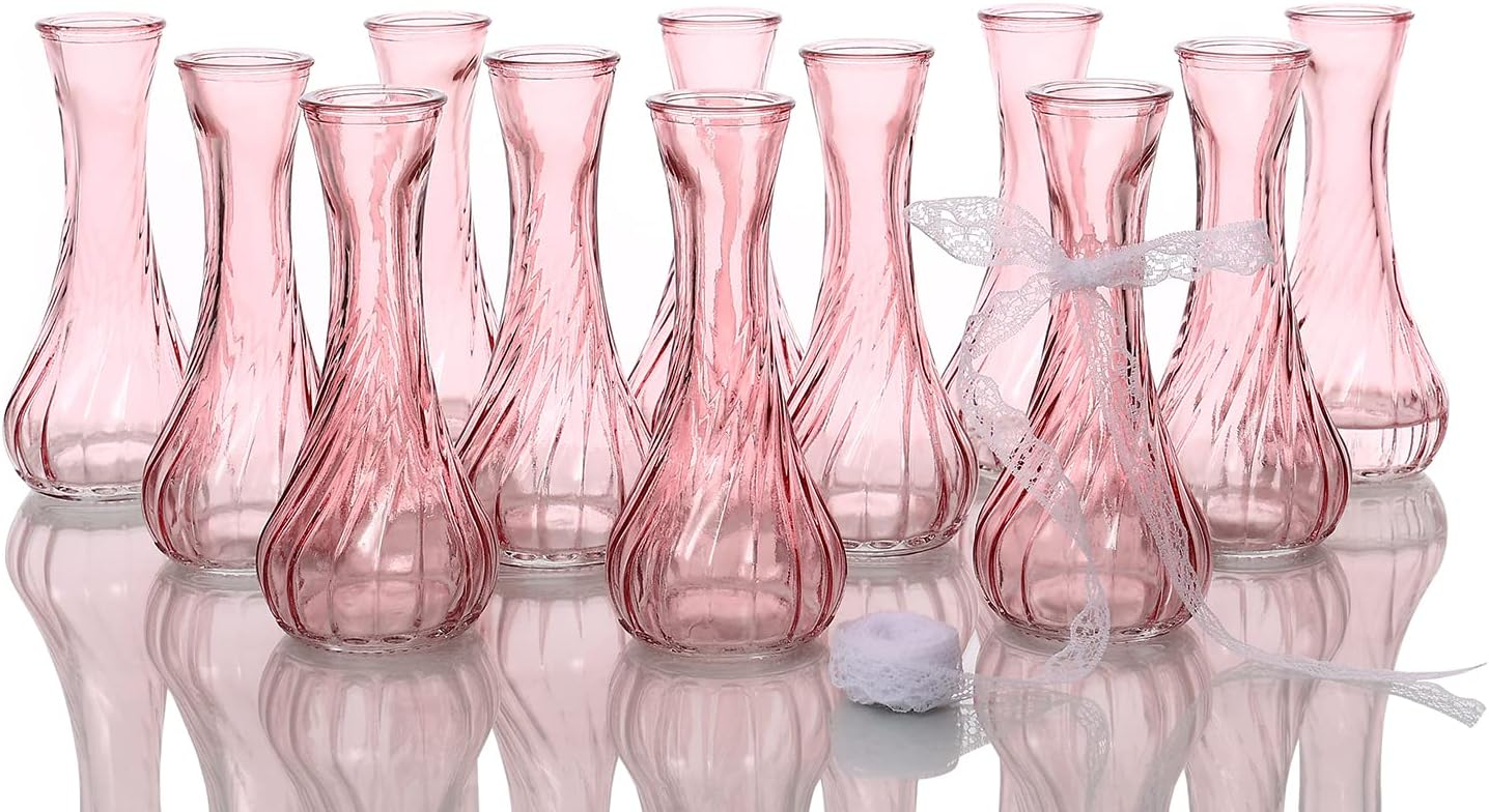 Set of 12 Small Glass Vase, Bud Vases in Bulk for Floral Arrangements, Events, Home Decor Weddings, Table Centerpiece Clear