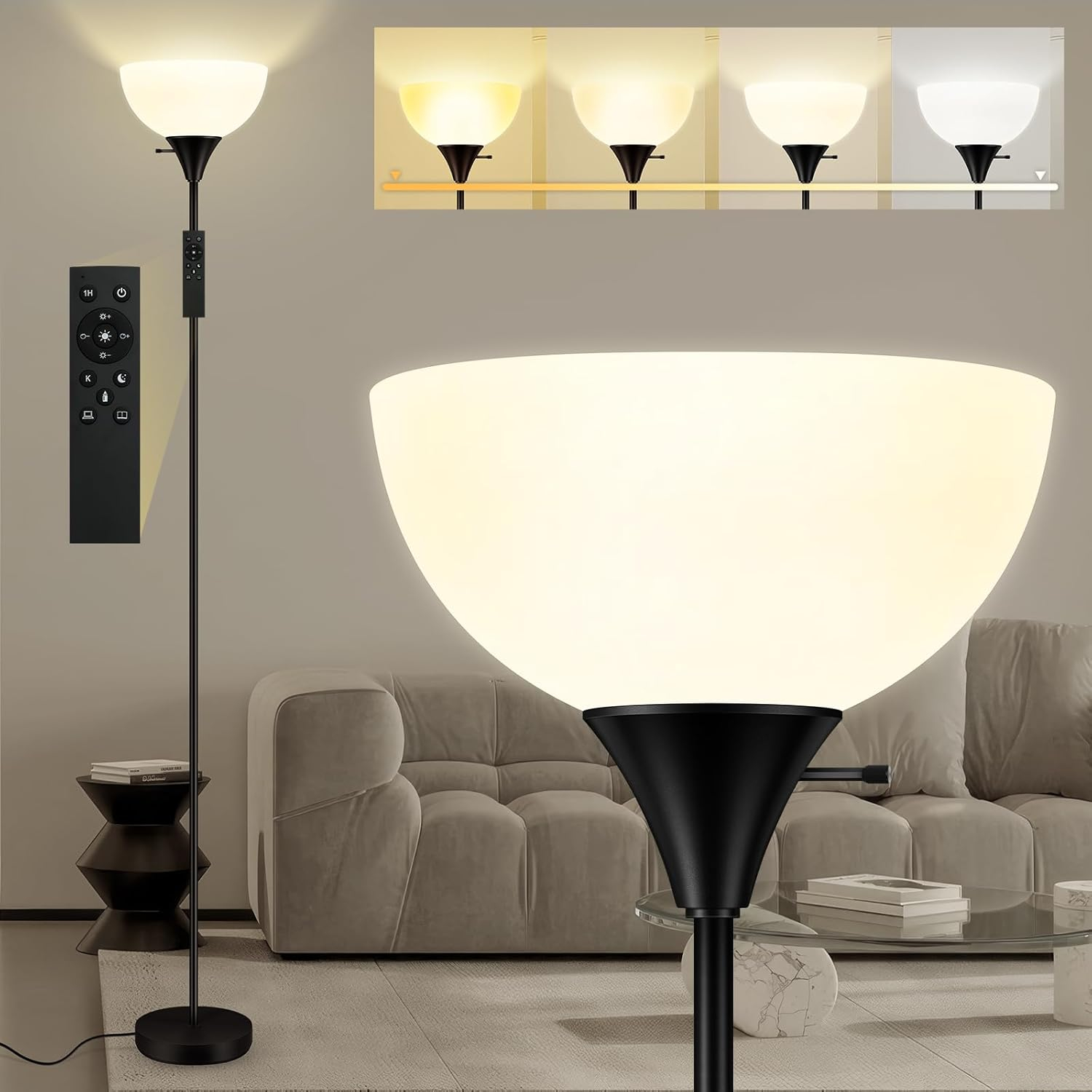 Black Adjustable LED Floor Lamp with Resin Shade