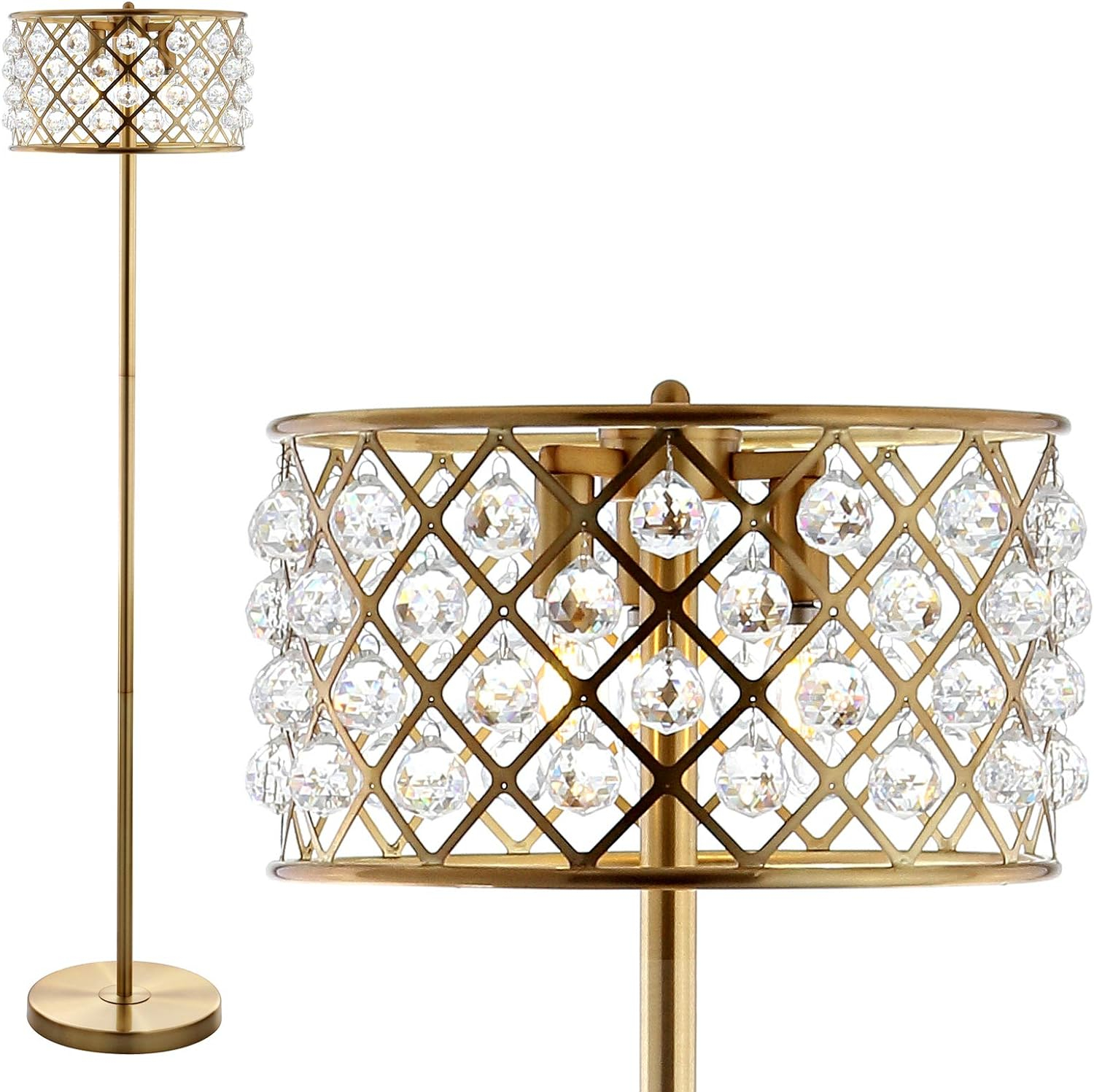 JONATHAN Y JYL9000A Elizabeth 60" Crystal/Metal LED Floor Lamp, Contemporary, Transitional for living room, dinning room, bedroom, office Bulb Included, Brass Gold/Clear