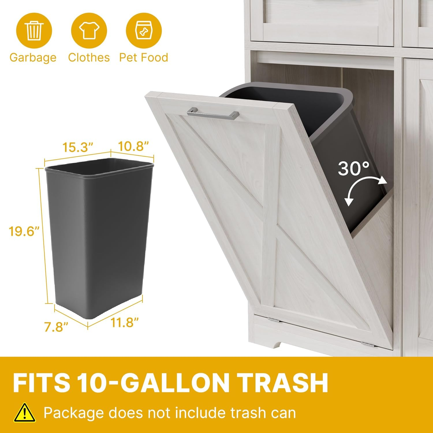 Coraluna Tilt Out Trash Can Cabinet for 10 Gallon Kitchen Island w/ Drawers Freestanding