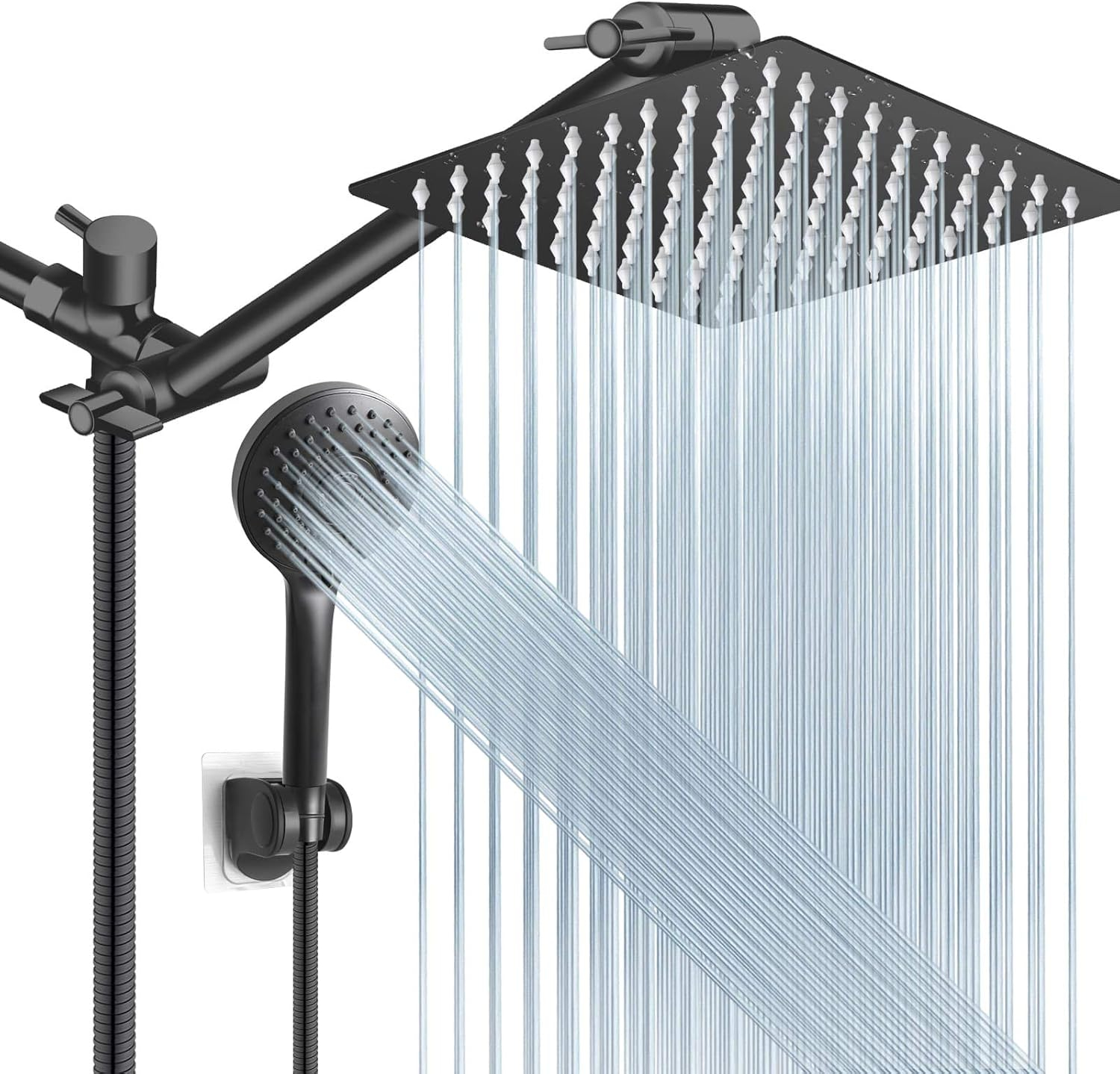 Shower Head with Hose, 8'' High Pressure Rain Shower Head, Handheld Shower Head Combo with 11'' Extension Arm, 5 Spray Settings Adjustable Shower Head with Holder, Height/Angle Adjustable