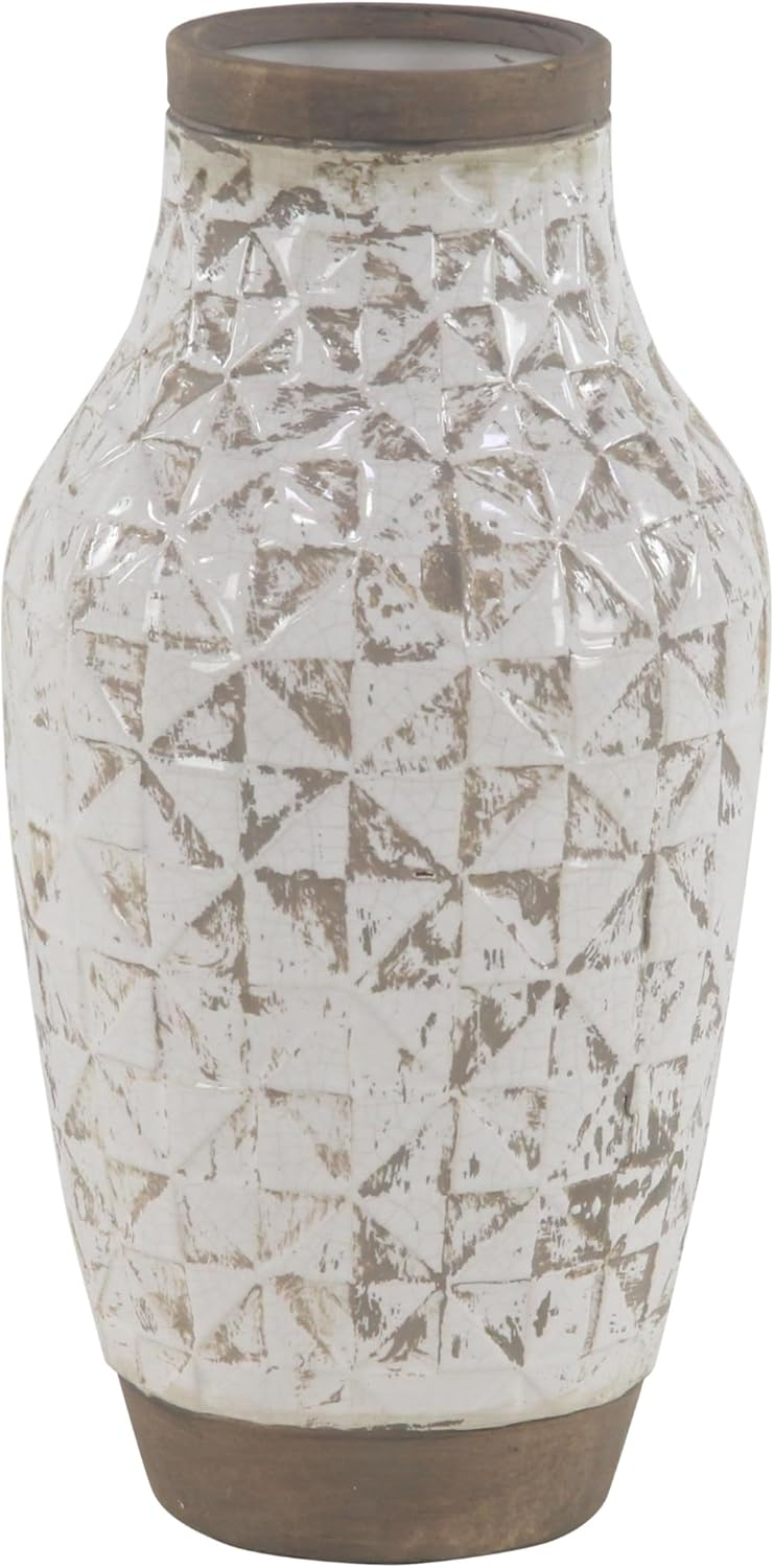 DecMode 16" White Ceramic Vase