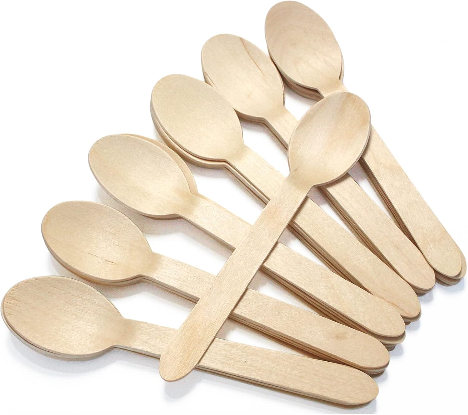 Concession Essentials Disposable Wooden Cutlery Spoons, Compostable and Earth Friendly, 6.25 Inch Length - Pack of 100 Spoons