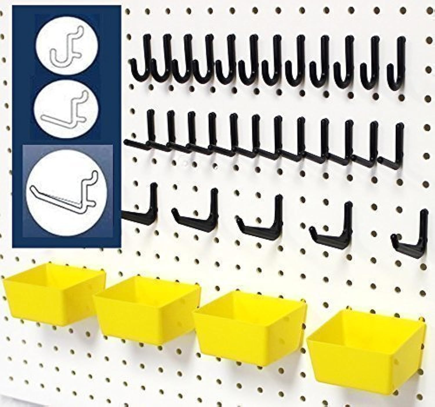 Wall Peg Hook Kit - L Style Pegboard Hooks Tool Storage Garage Organizer Choice Black or White Pegs