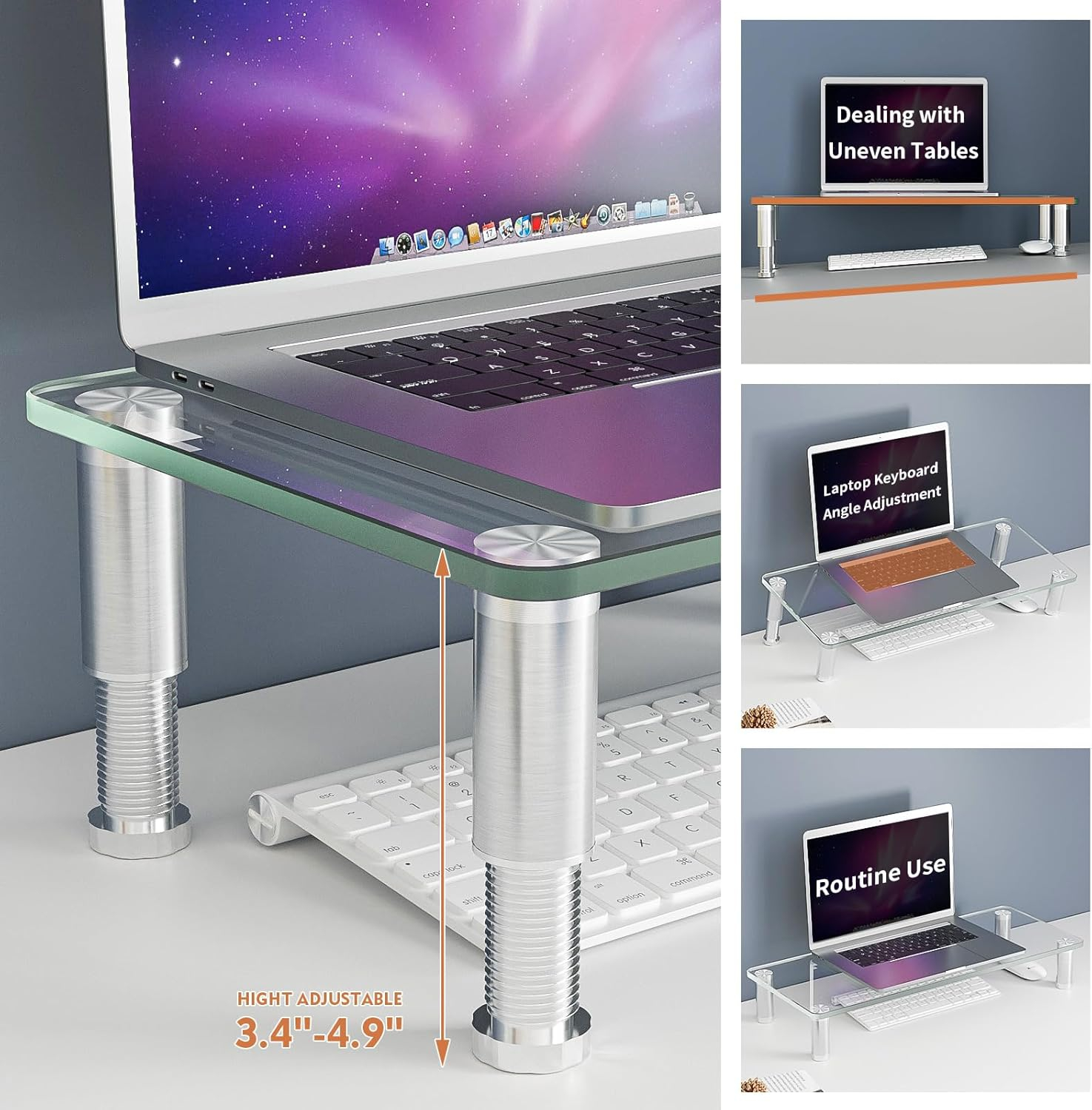 2 Pack Computer Monitor Riser with Height Adjustable Multi Media Desktop Stand for Flat Screen LCD LED TV, Laptop/Notebook/Xbox One