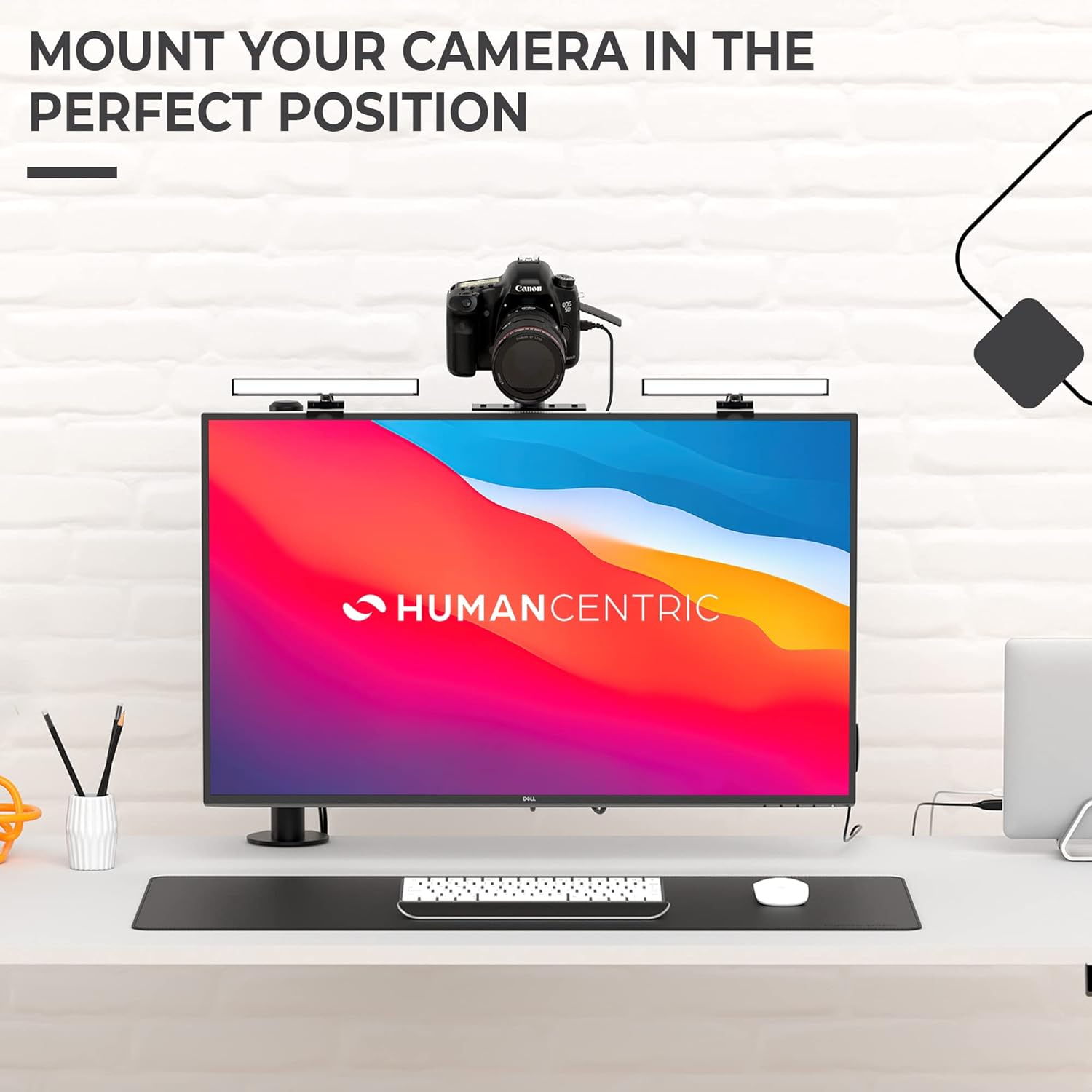 HumanCentric DSLR Monitor Mount Small, Desk Camera Mounting, Light Webcam, Microphone Shelf for Monitor VESA Arm, Replace Clamp Tripods, 100x100mm Patterns, Aluminum, Hardware Included