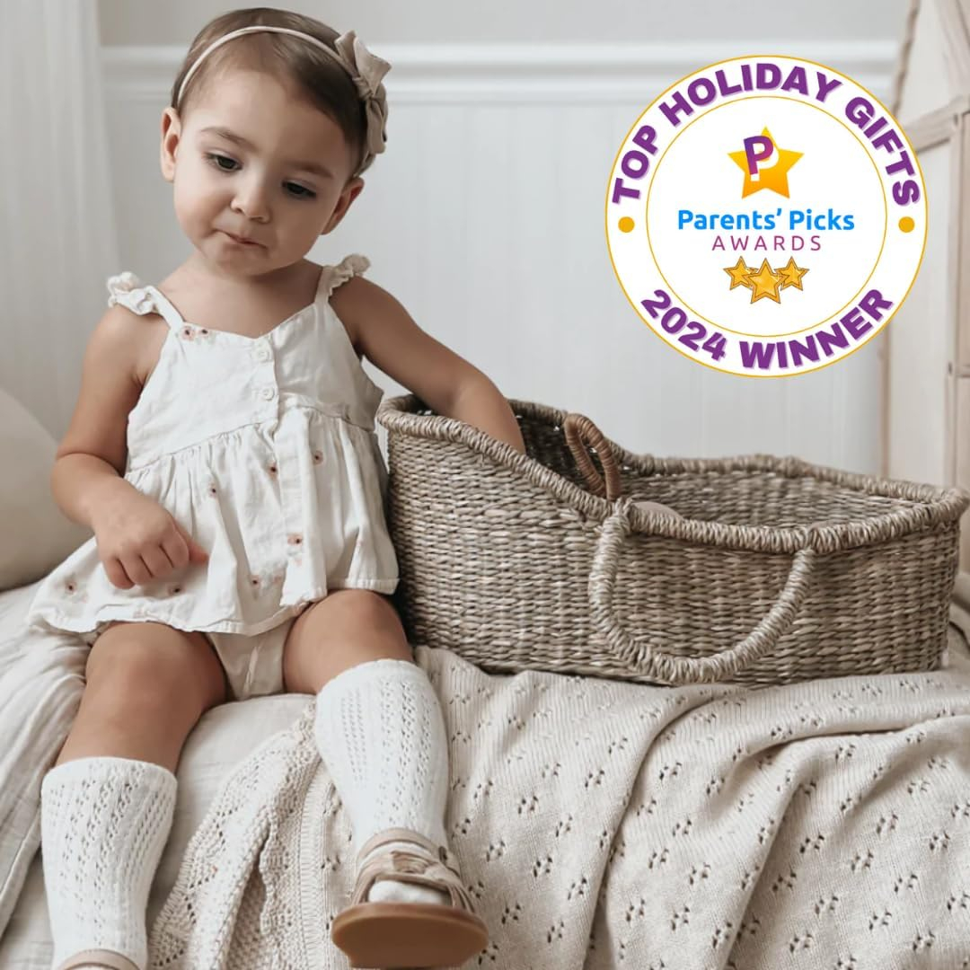 Premium Baby Doll Bassinet - Handcrafted & Award-Winning Seagrass Moses Basket - Doll Carrier with Luxe Mattress