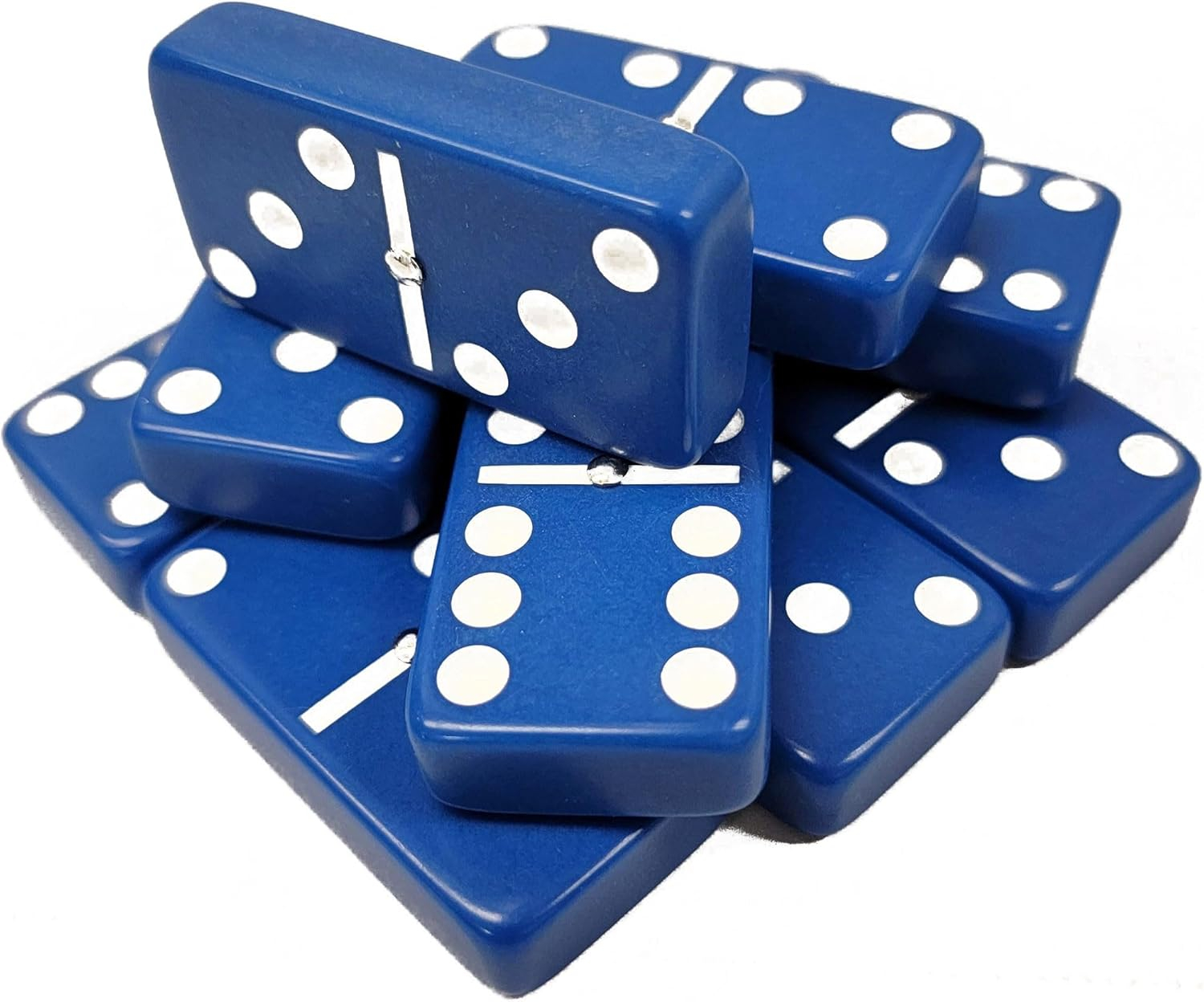 Blue Jumbo Tournament Domino Set with Spinners and Velvet Bag