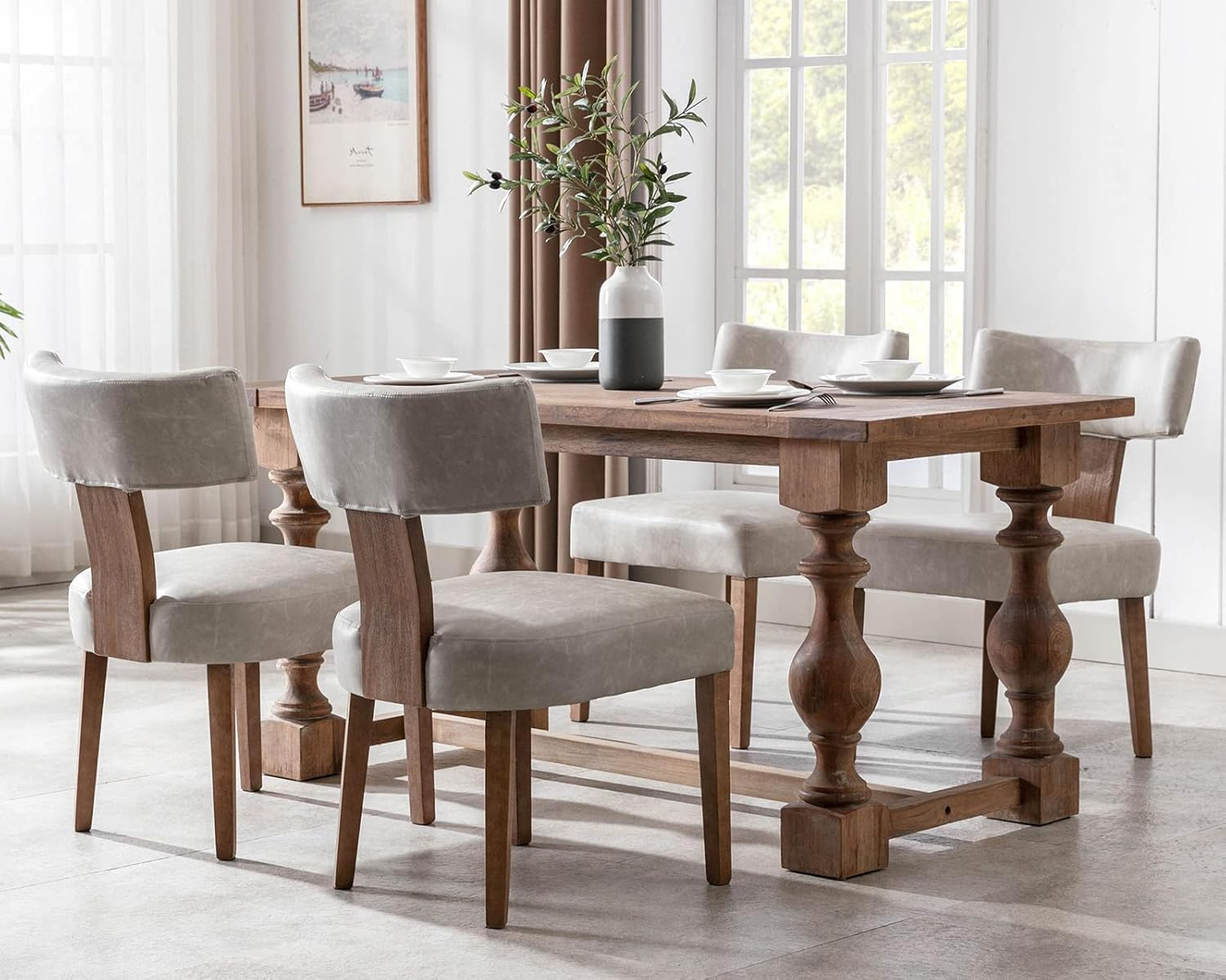 Loon Peak® Mid Century Modern Dining Chairs Set Of 2, Farmhouse PU Leather Upholstered Accent Chair Curved Backrest Kitchen Chairs With Hardwood Frame (Set of 2)