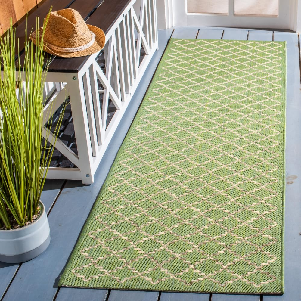 SAFAVIEH Courtyard Hilbert Trellis Indoor/Outdoor Runner Rug, 2'3" x 6'7", Green/Beige