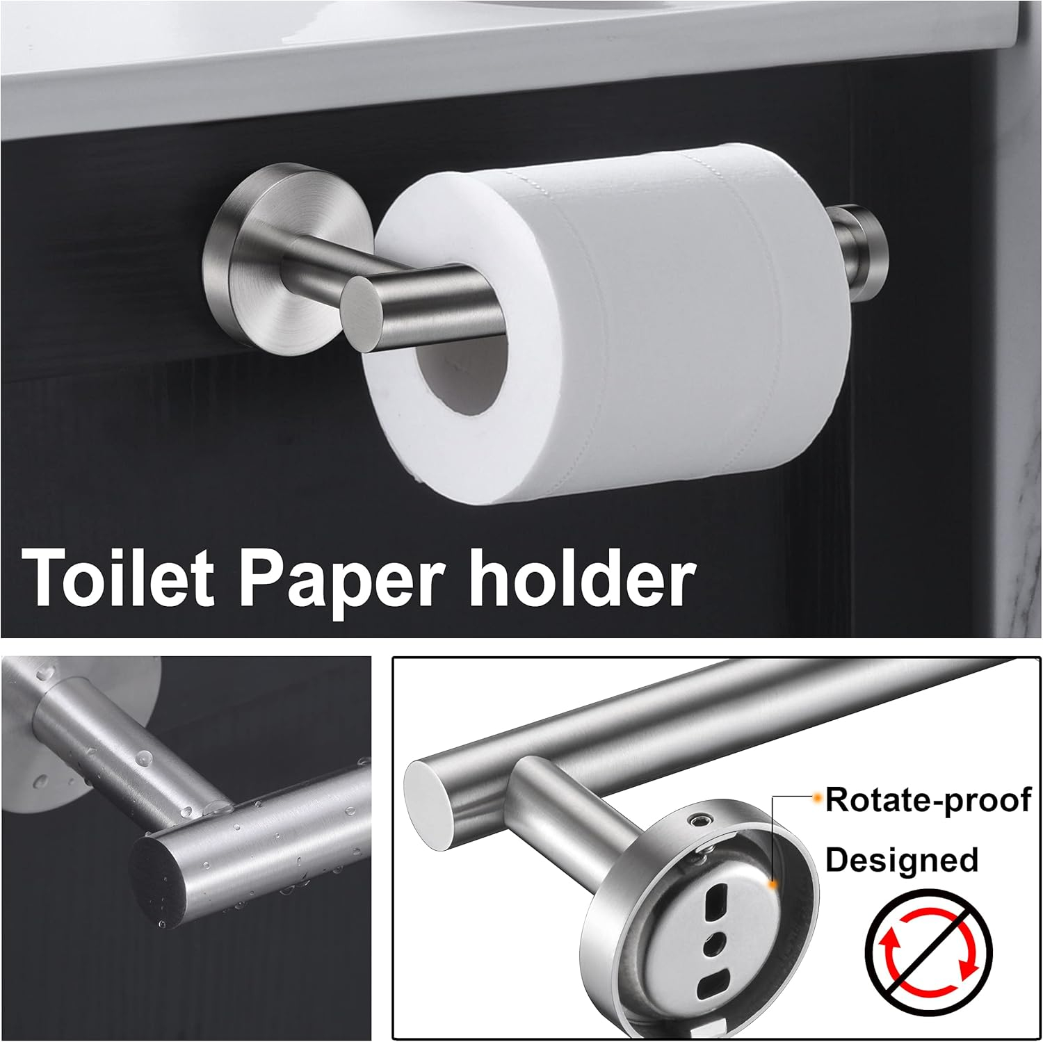 Nolimas 3-Pieces Set Brushed Nickel Bathroom Hardware SUS304 Stainless Steel Round Wall Mounted - Includes 12" Hand Towel Bar, Toilet Paper Holder, Robe Towel Hooks,Bathroom Accessories Kit