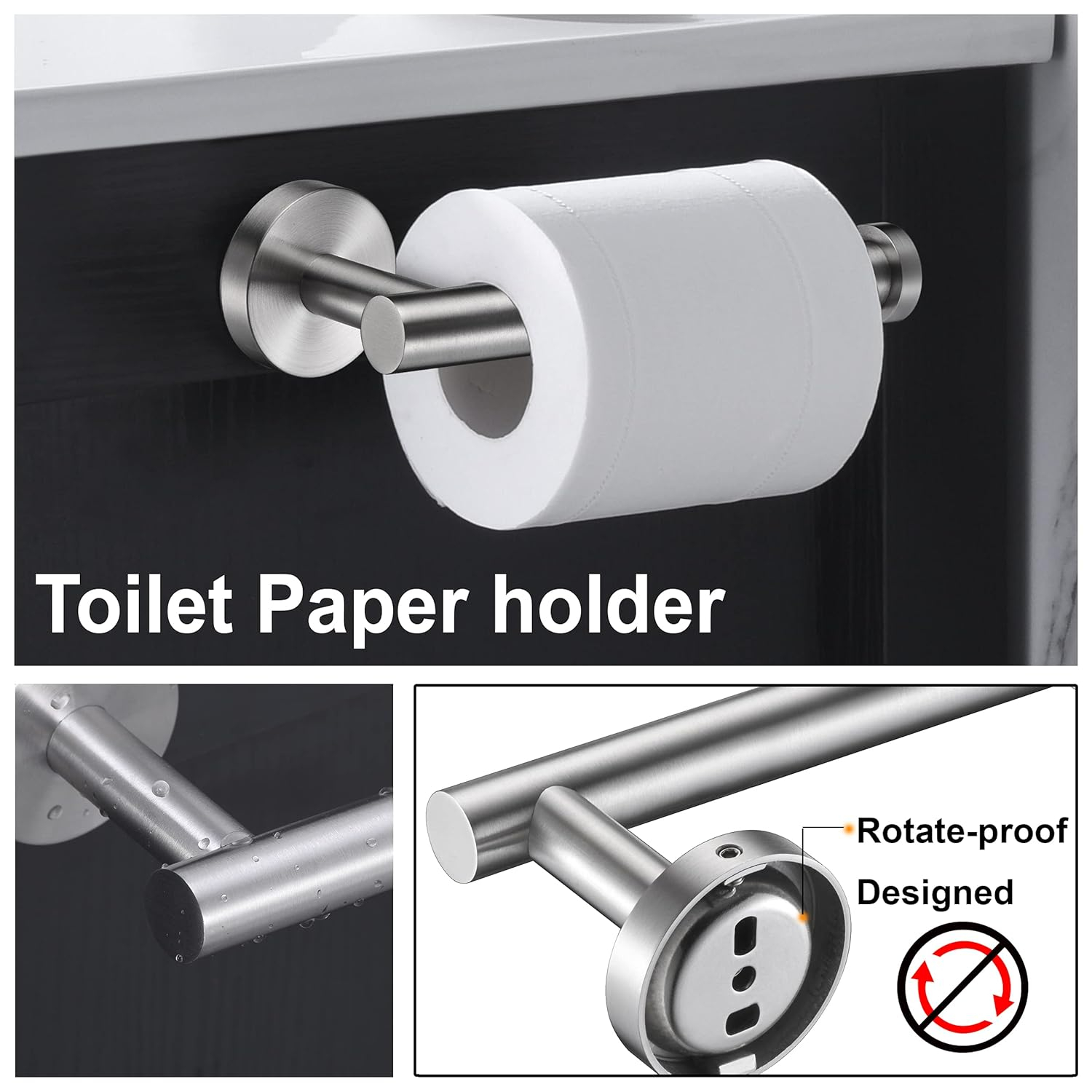 Nolimas 3-Pieces Set Brushed Nickel Bathroom Hardware SUS304 Stainless Steel Round Wall Mounted - Includes 12" Hand Towel Bar, Toilet Paper Holder, Robe Towel Hooks,Bathroom Accessories Kit