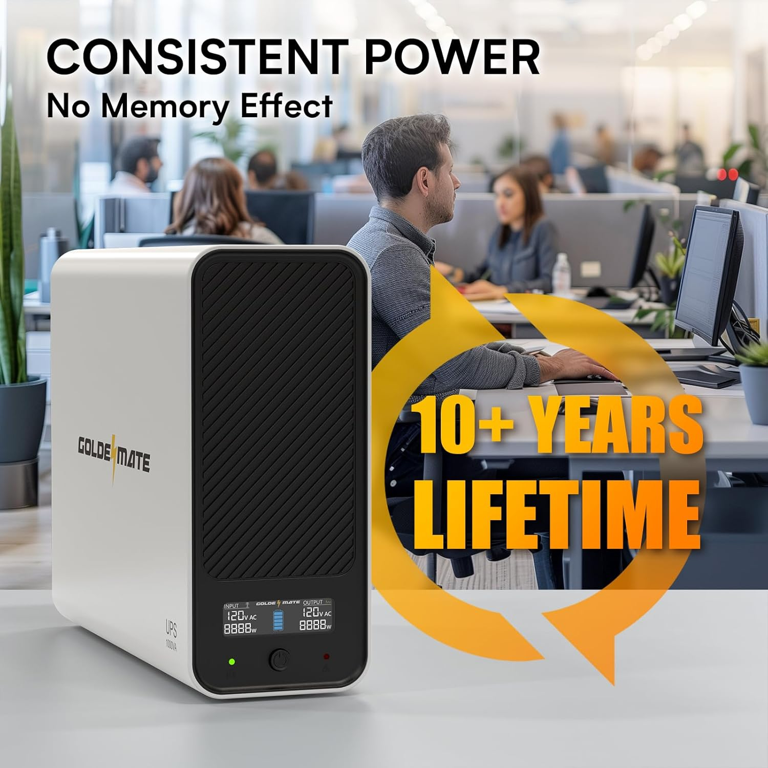 1000VA/800W Lithium UPS Battery Backup and Surge Protector, Backup Battery Power Supply with LiFePO4 Batteries(230.4 Wh), Sinewave UPS System, 10 Years Lifespan, 8 Outlets, LCD Display