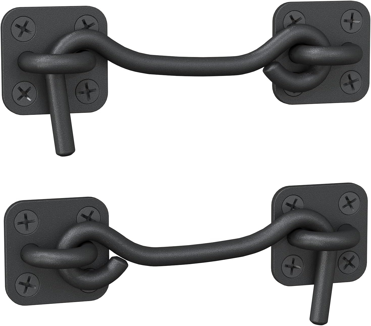 Barn Door Latch & Lock - Heavy Duty Wrought Iron Hook and Eye Latch - Black