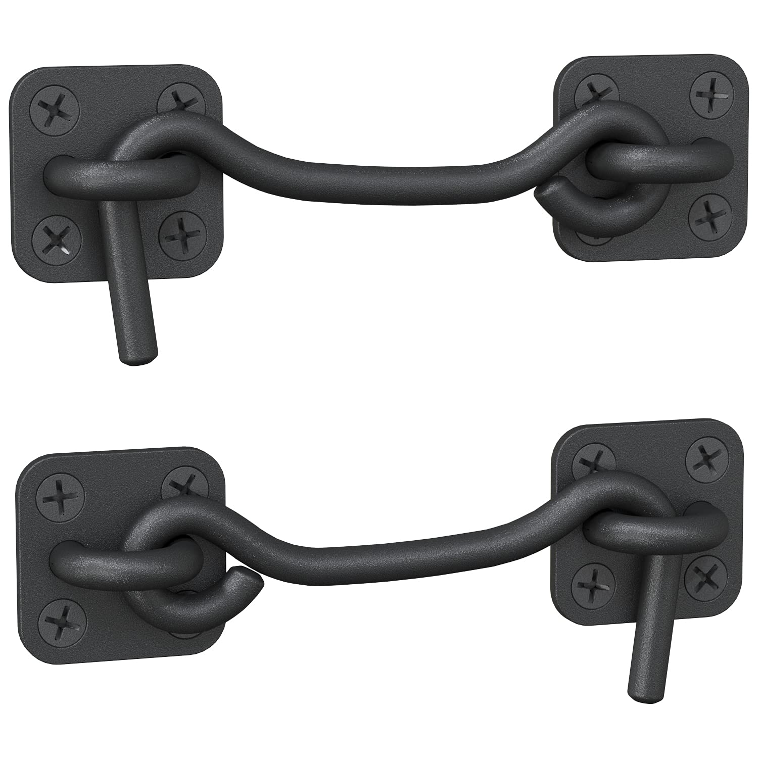 Barn Door Latch & Lock - Heavy Duty Wrought Iron Hook and Eye Latch - Black