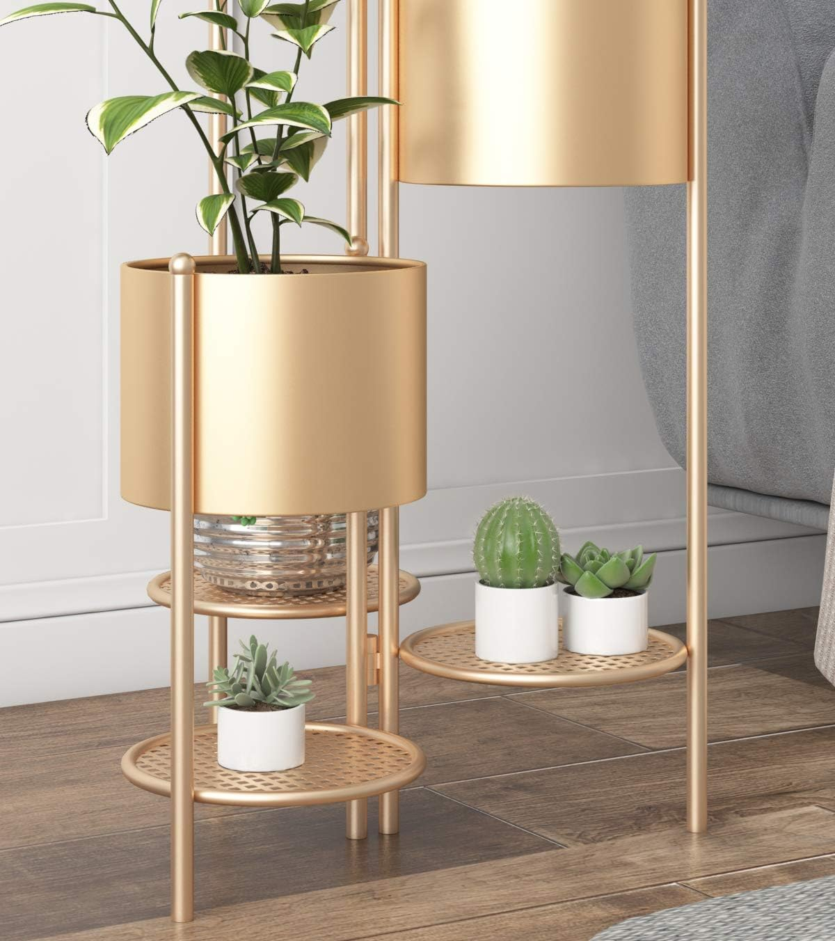 Metal Plant Stand, 6 Tier 6 Potted Indoor Gold Flower Pot Stand Holder Shelf, Foldable Decorative Display Rack for Multiple Potted Plants, Patio Garden, Living Room, Corner Balcony & Bedroom