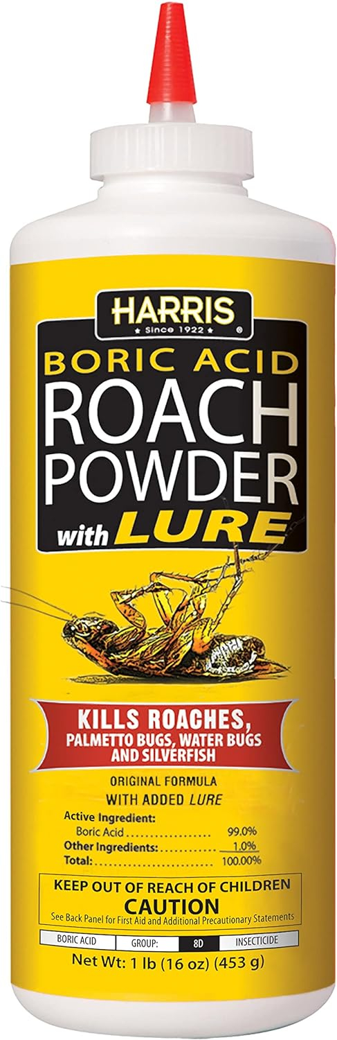 Harris Boric Acid Roach Killer Powder with Lure, Indoor Use, 16oz