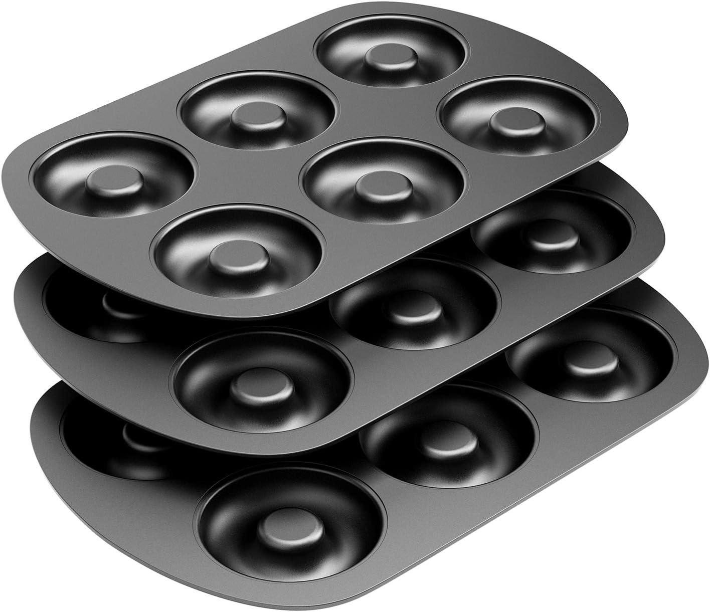 Tiawudi Non-Stick 6-Cavity Donut Baking Pans, Makes Individual Full-Sized 3 1/4" Donuts, Set of 3