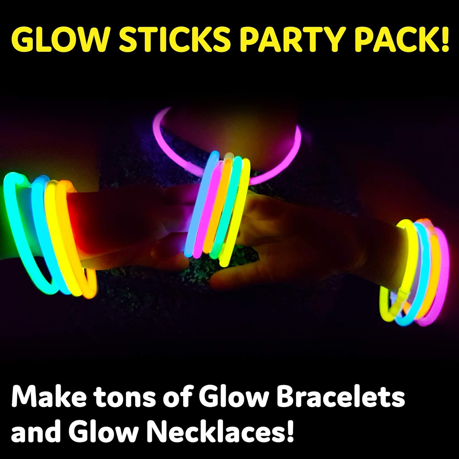 PartySticks 300 Ultra Bright Glow Sticks Jewelry Bulk Party Favors and Connectors - 8" Glow in The Dark Party Supplies, Neon Party Glow Necklaces and Glow Bracelets for Kids and Adults