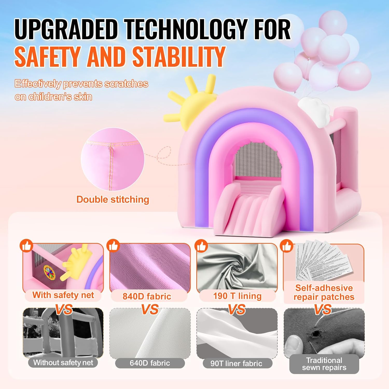 VEVOR White Bounce House, Toddler Bounce House for Kids 1-3, Inflatable Nightclub for Girls Age 4–8 Jumping Bouncer with Blower, Slide, Storage Bag, Family Backyard Bouncy Castle, 110x91x91 inch