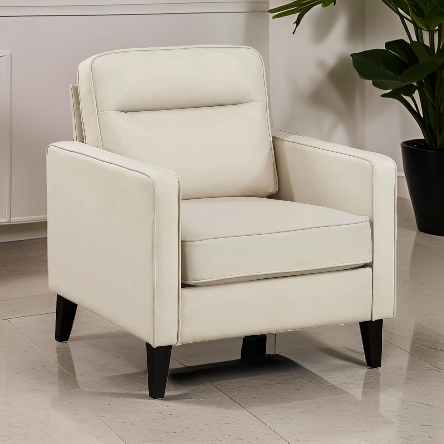 Ivory Faux Leather Accent Chair with Metal Legs