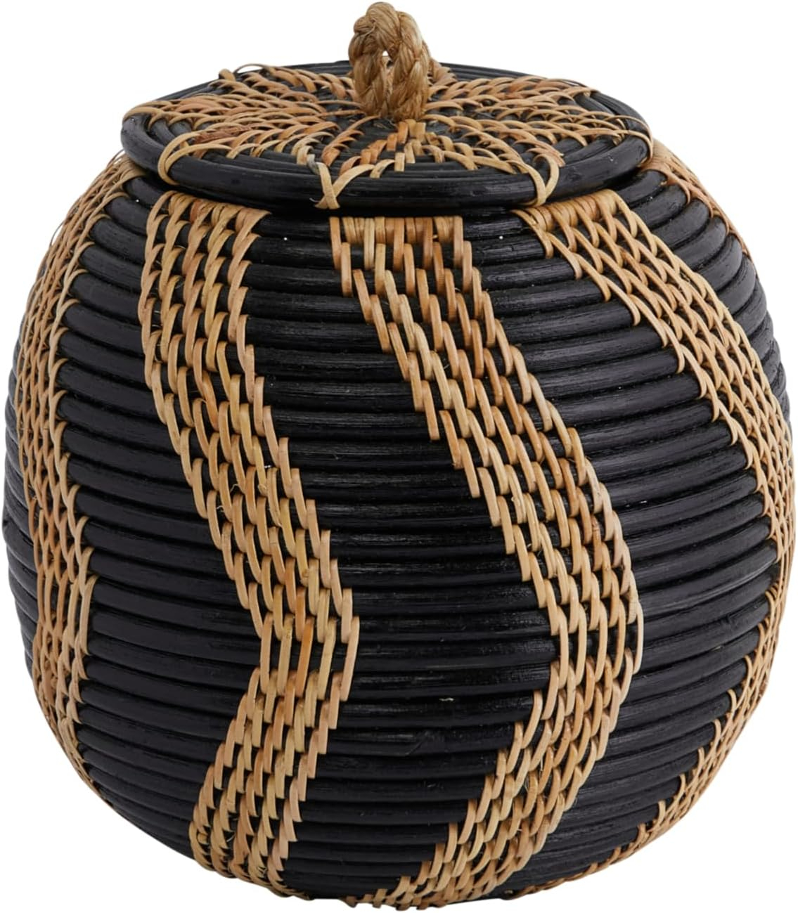 Bloomingville Decorative Handwoven Rattan Storage Basket Storage with Lid, Natural and Black