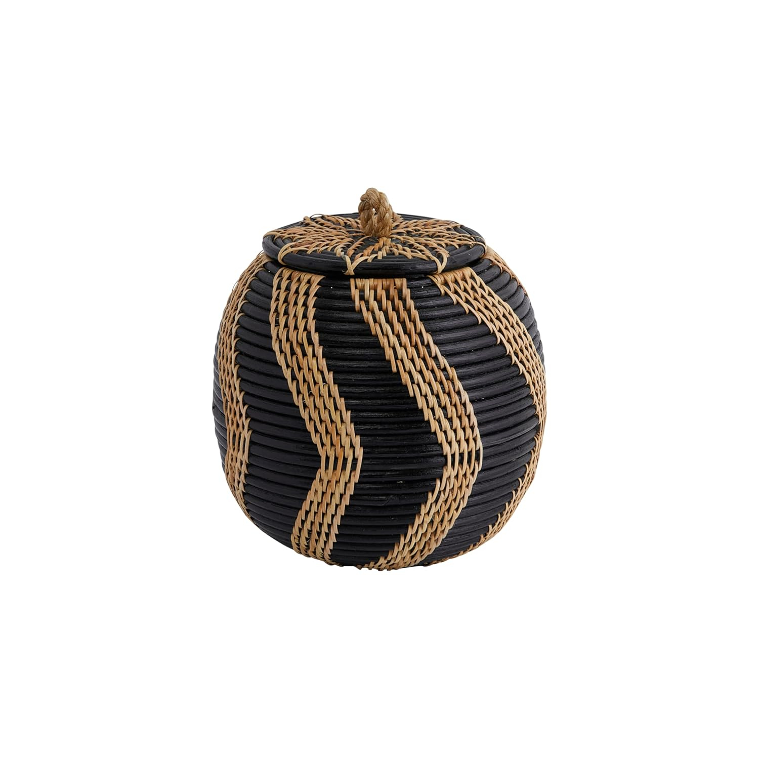 Bloomingville Decorative Handwoven Rattan Storage Basket Storage with Lid, Natural and Black