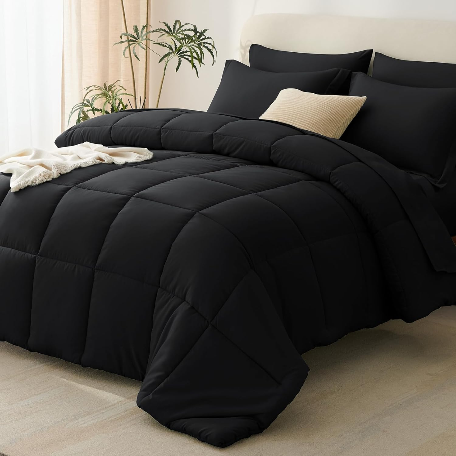 Black Microfiber Queen Down Alternative Bed in a Bag Set