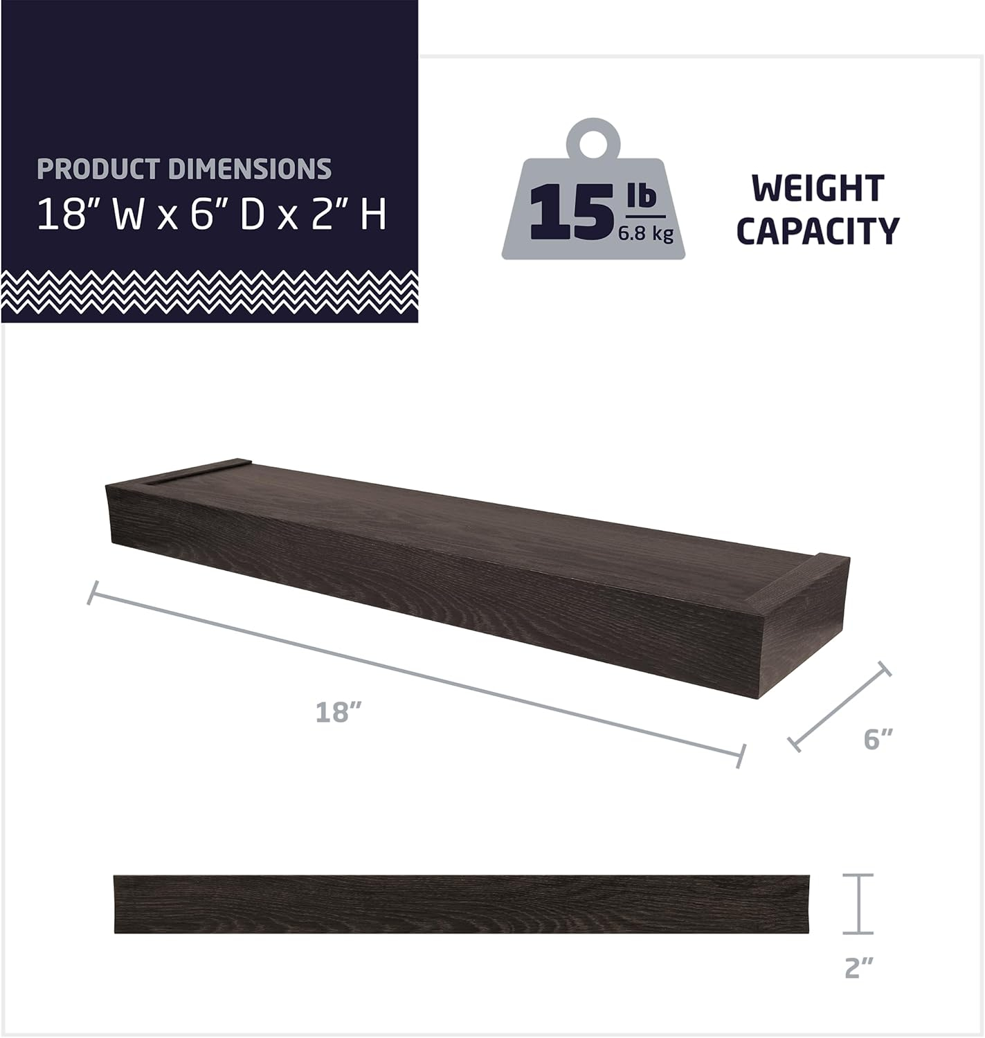 High & Mighty Floating Shelf Flat Design Espresso 18"