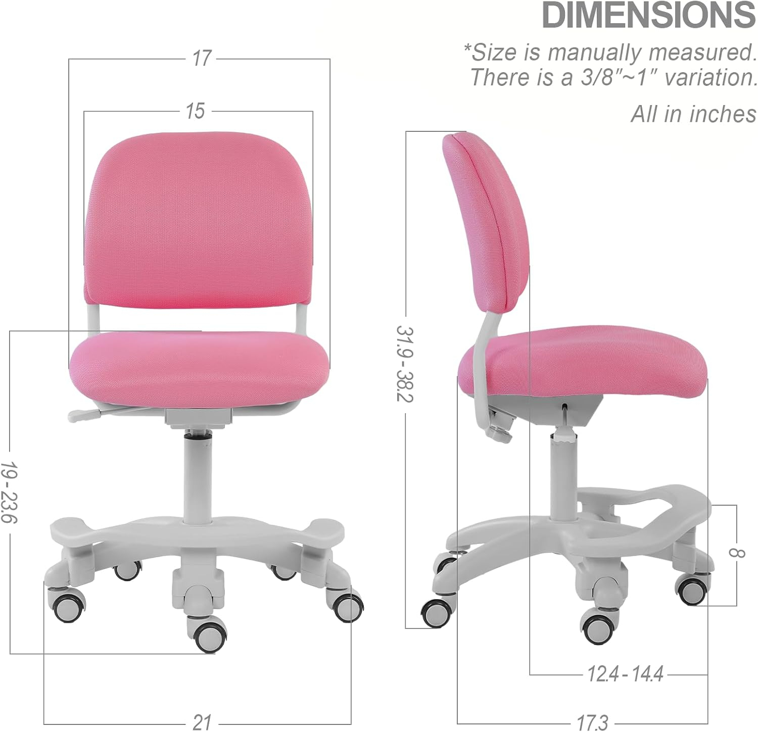 Ergonomic Kids Desk Chair, Child's Children Student Study Office Computer Chair, Adjustable Height and Seat Depth, W/Slipcovers, Detachable Footrest and Lumbar Support (Pink, W/Chair Slipcovers)