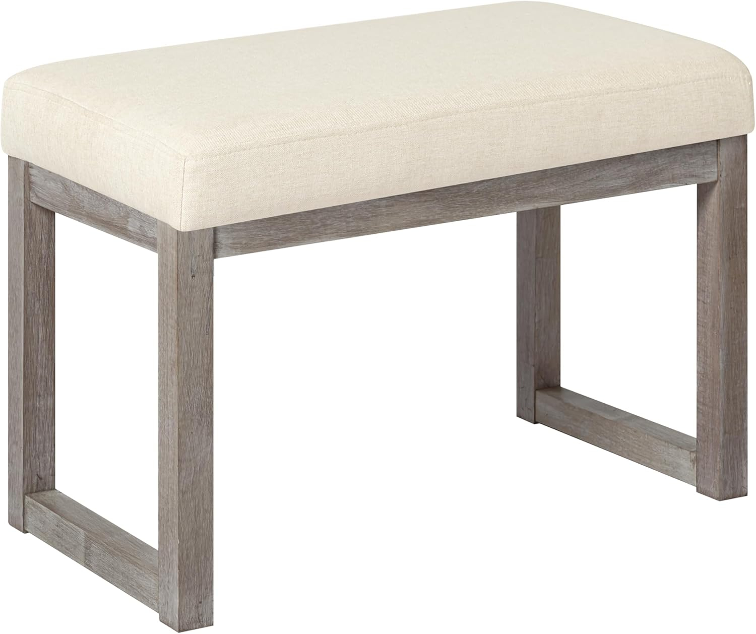 CangLong 27 Inch Wide Ottoman Bench, Rectangle Footstool with Linen Look Fabric and Wood Leg for Entryway, Bedroom & Living Room, Beige