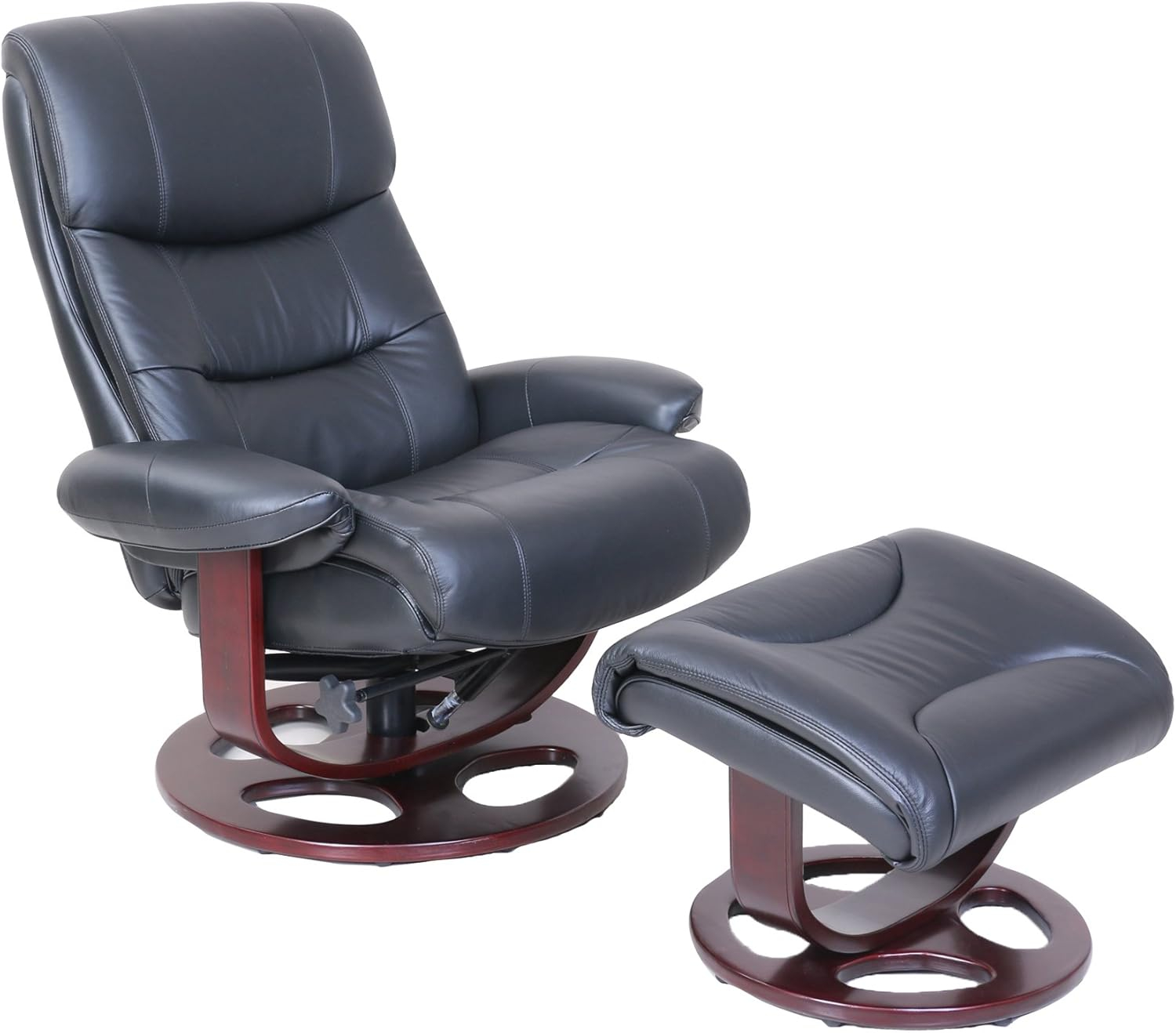 Black Leather Swivel Recliner with Ottoman