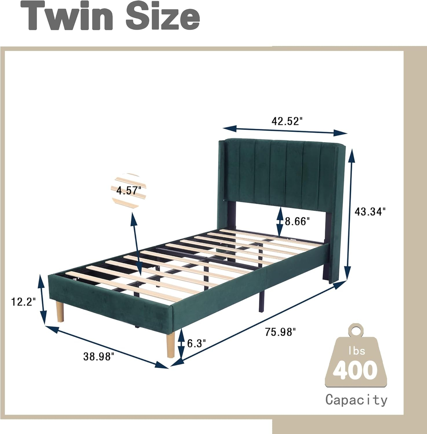 AGARTT Upholstered Platform Bed Frame Twin Size with Headboard and Footboard/Wooden Slats Support/No Box Spring Needed/Easy Assembly, Green Velvet