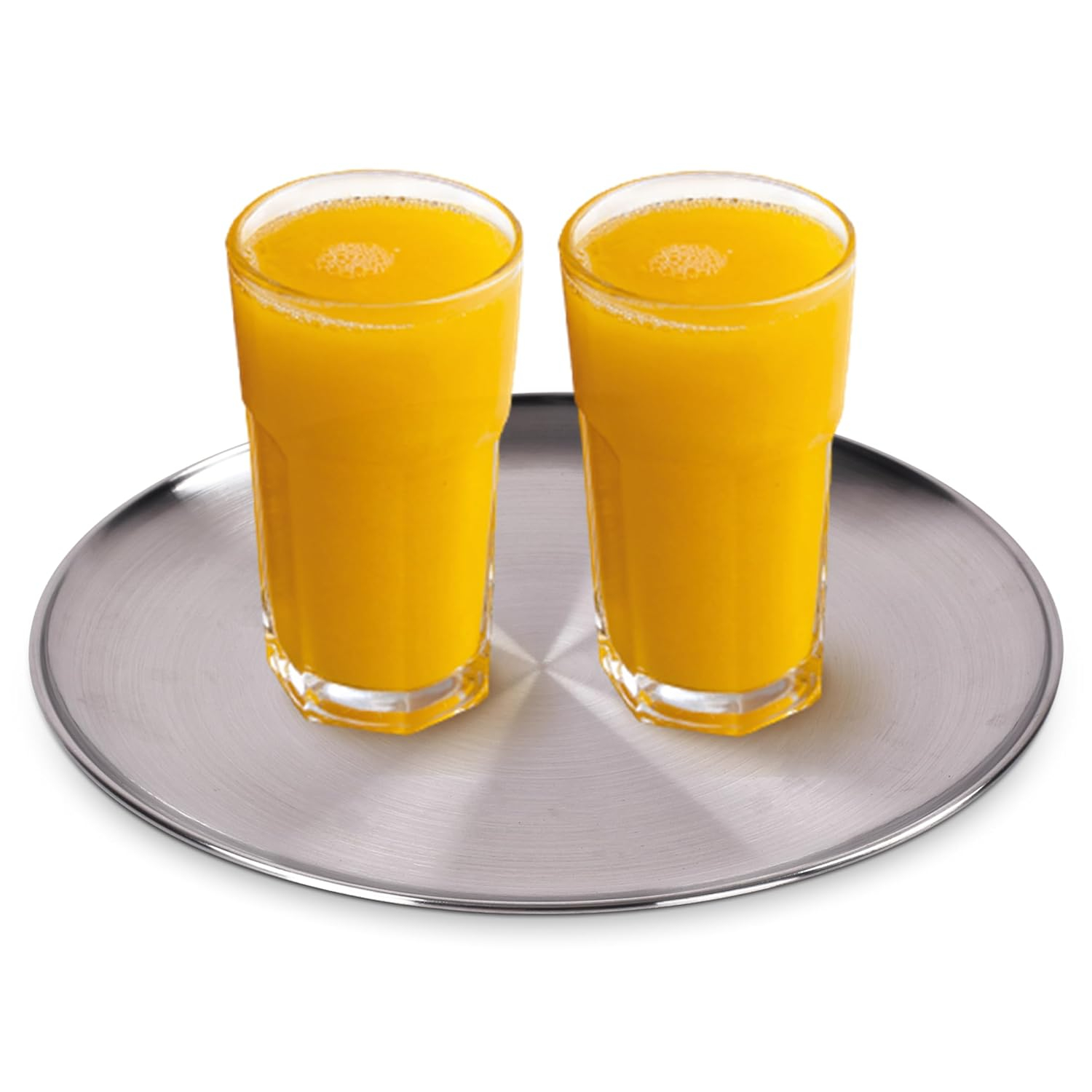 WHOLE HOUSEWARES Metal Serving Tray - Round Silver Serving Tray - Circular Metal Platter - Cocktail Serving Bar Tray - Chrome-Plated Steel Tray for Coffee Table - 13.3 x 0.4 inches