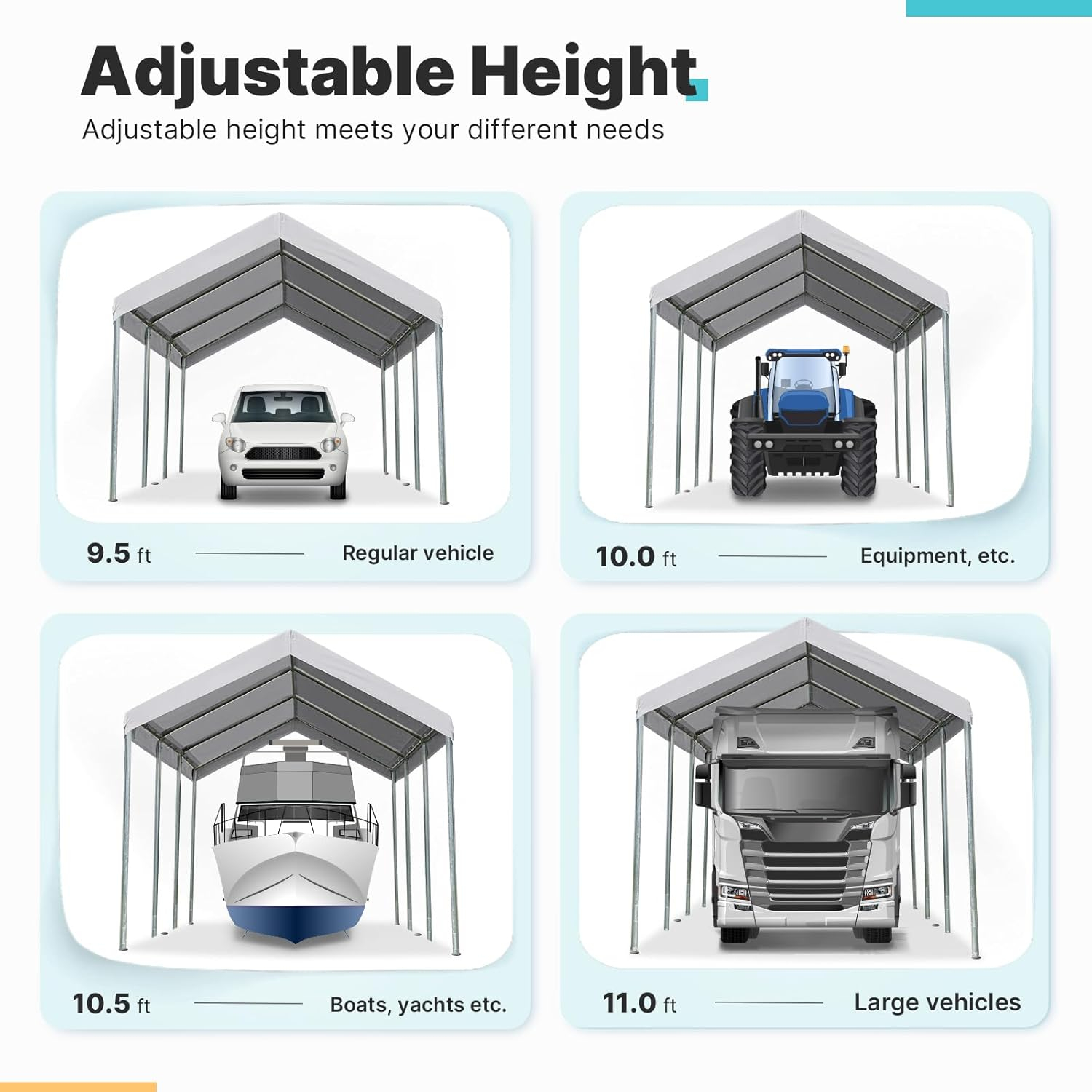ADVANCE OUTDOOR 10 ft x 20 ft x 11 ft Car Canopy Garage Boat Shelter Gray Carports